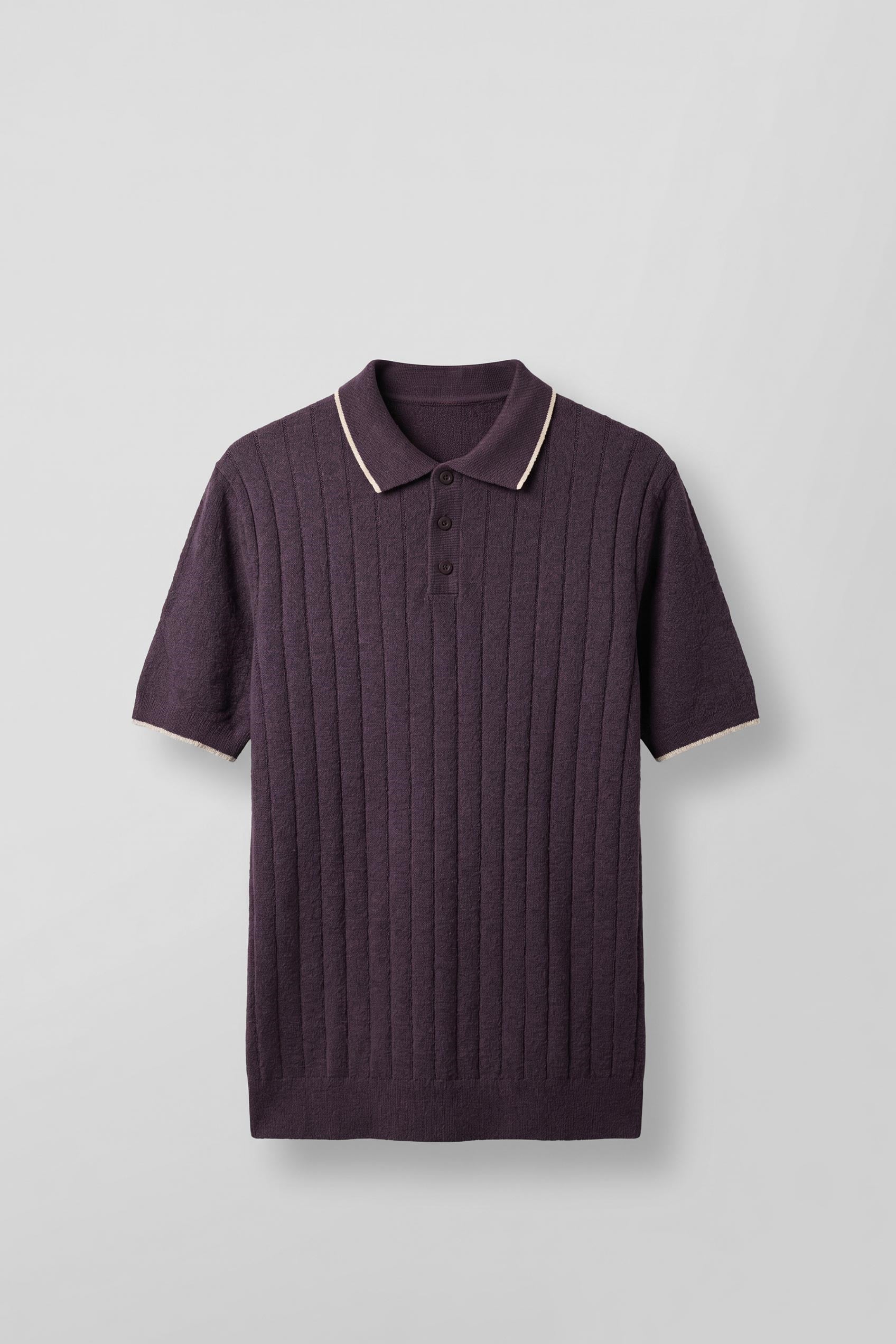 Erkek Relaxed Fit Pamuklu Havlu Polo Yaka Triko T-Shirt Mürdüm