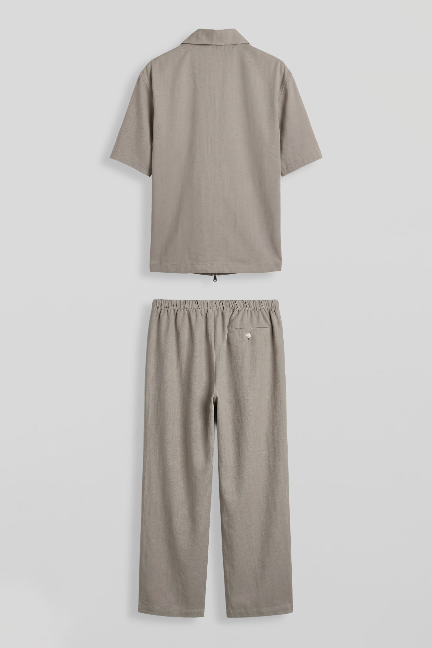 Erkek Relaxed Fit Tencel Fermuarlı Gömlek Pantolon Takımı Bej