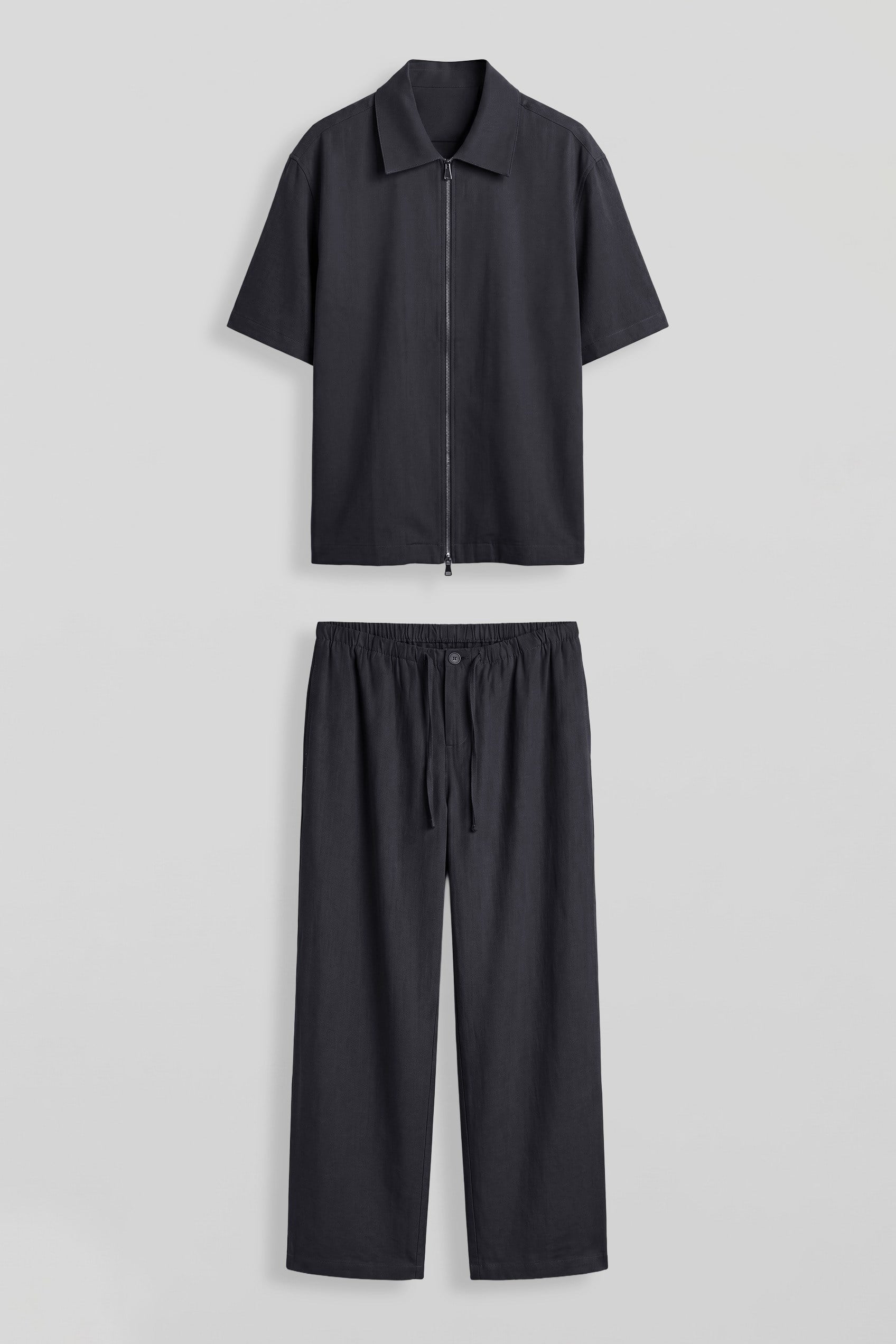 Erkek Relaxed Fit Tencel Fermuarlı Gömlek Pantolon Takımı Lacivert