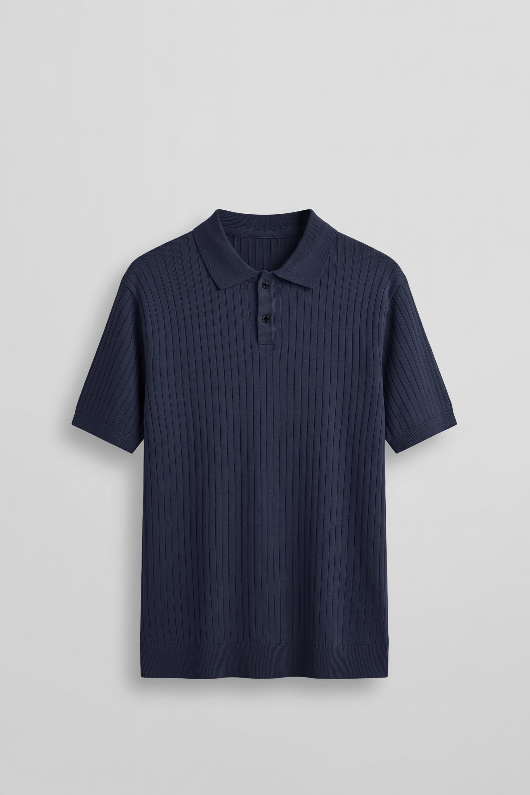 Erkek Relaxed Fit Uzun Boy Fitilli Triko Polo Yaka T-Shirt Lacivert