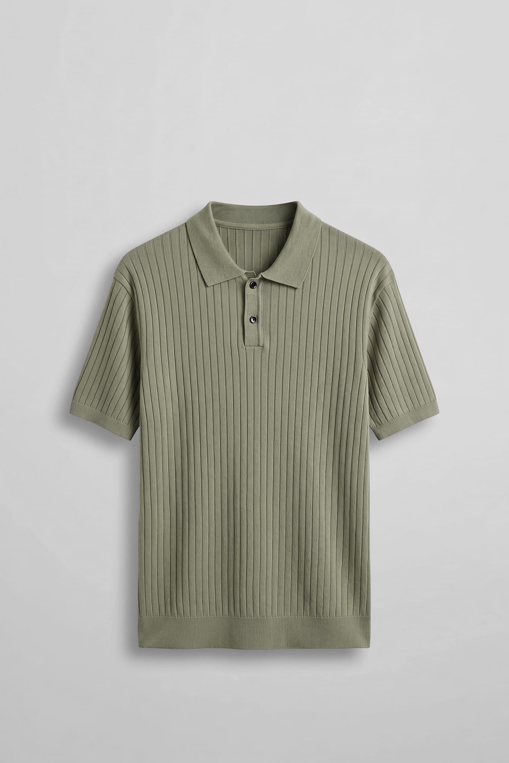 Erkek Relaxed Fit Uzun Boy Fitilli Triko Polo Yaka T-Shirt Haki