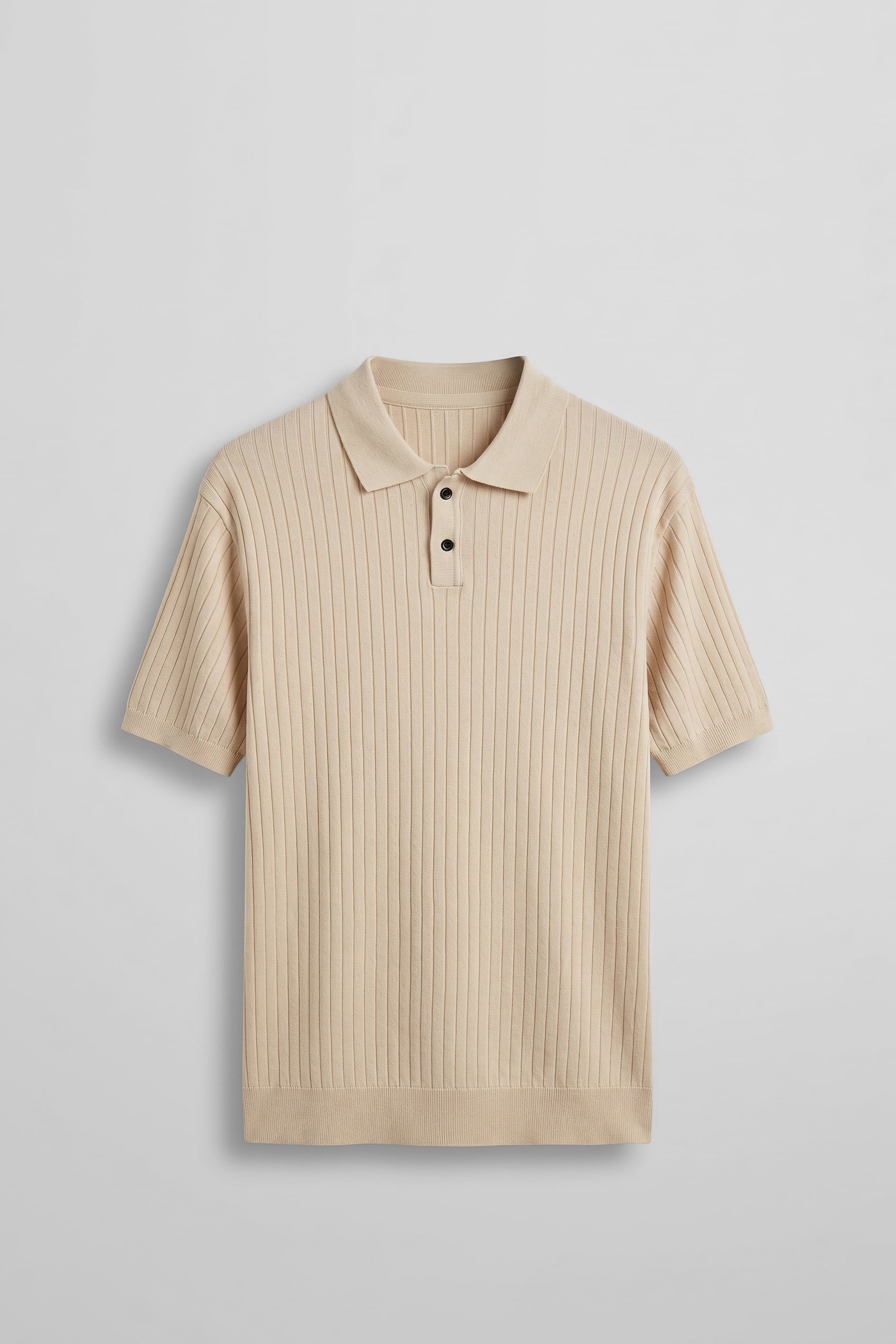Erkek Relaxed Fit Uzun Boy Fitilli Triko Polo Yaka T-Shirt Bej