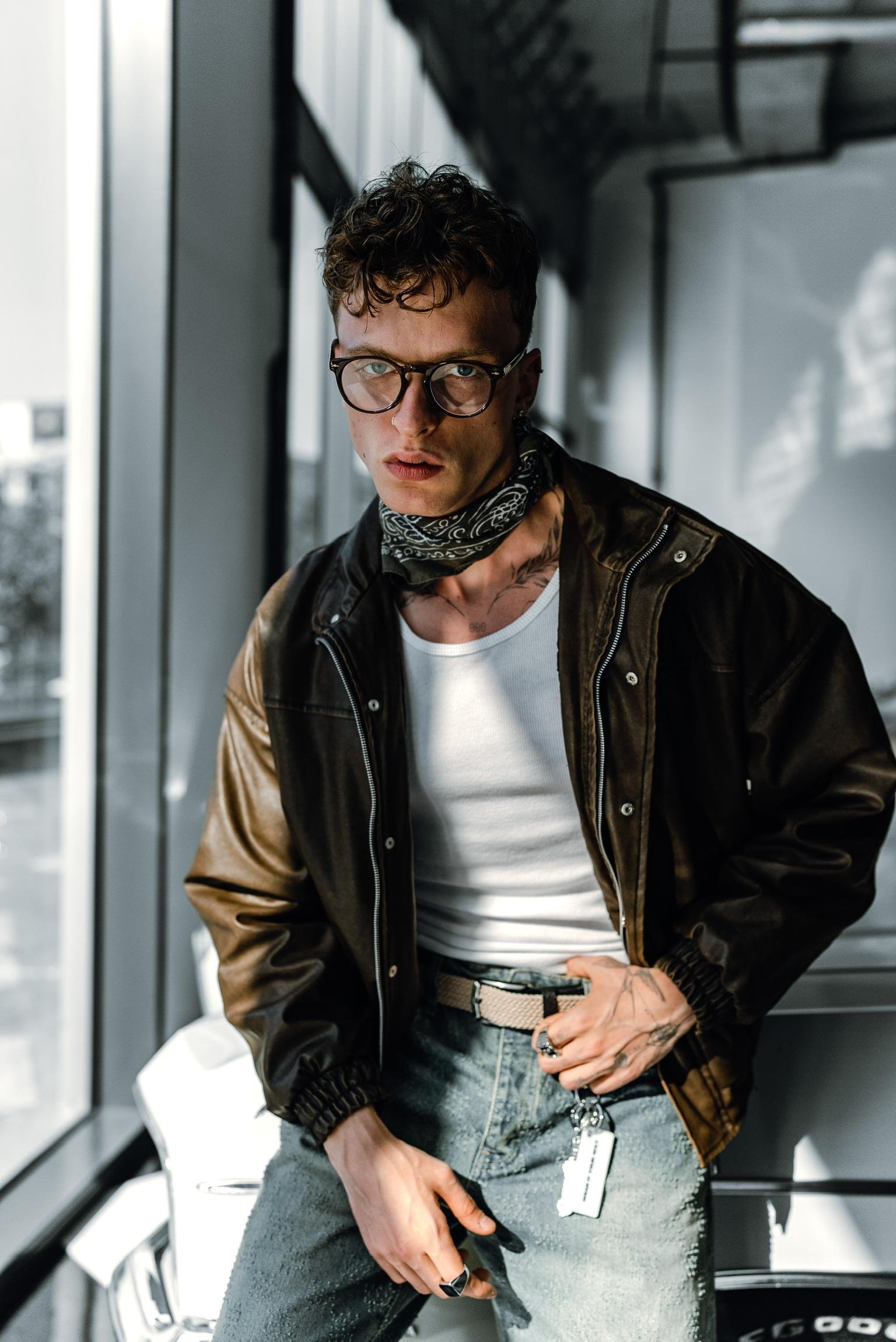 Erkek Relaxed Fit Yıkamalı Deri Dolgulu Bomber Mont Kahve