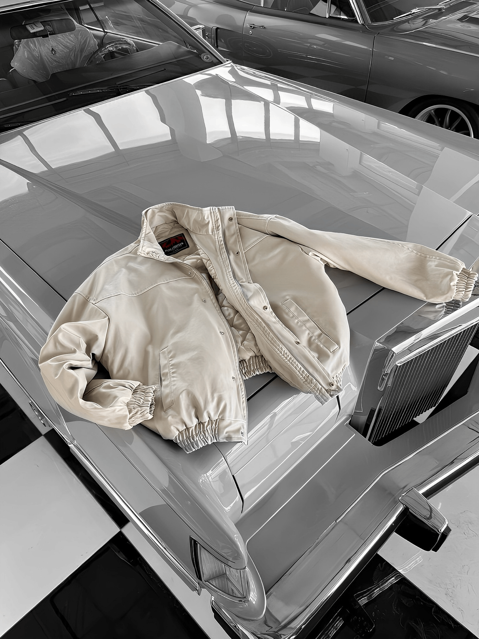 Erkek Relaxed Fit Yıkamalı Deri Dolgulu Bomber Mont Krem