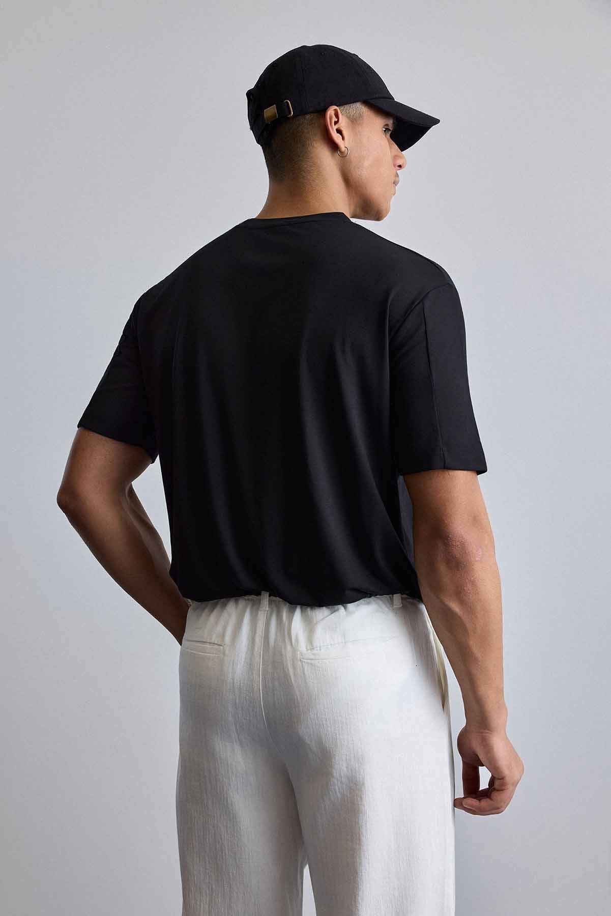 Erkek Relaxed Fit Yumuşak Dokulu Basic T-Shirt Siyah