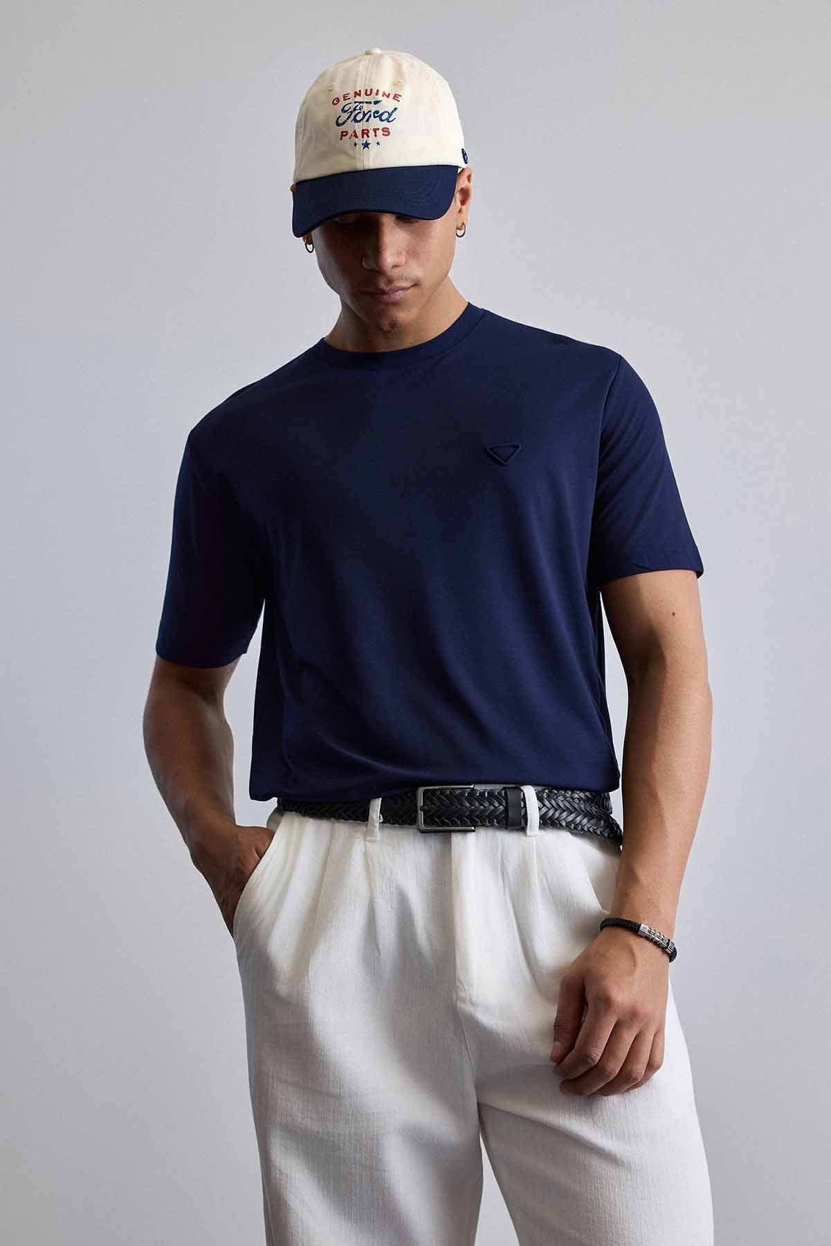 Erkek Relaxed Fit Yumuşak Dokulu Basic T-Shirt Lacivert