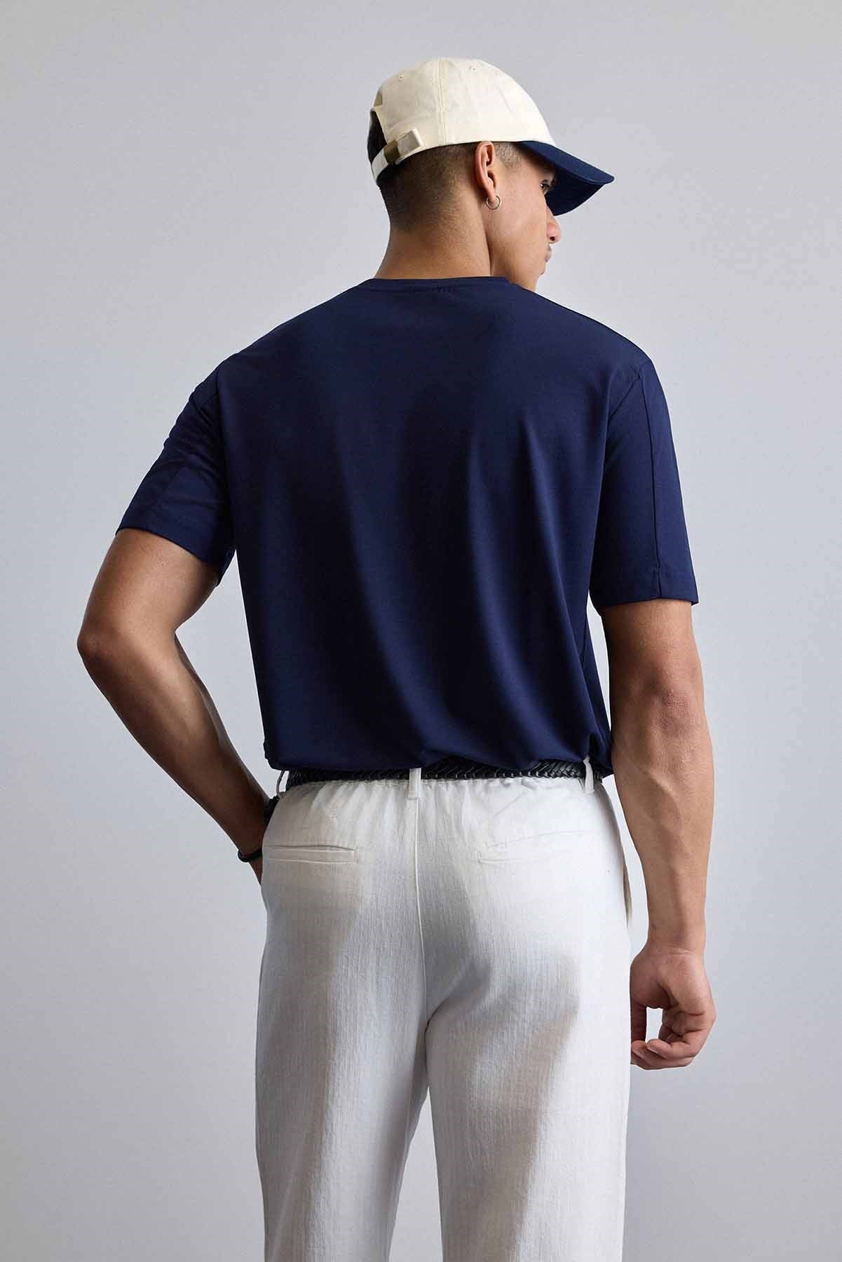 Erkek Relaxed Fit Yumuşak Dokulu Basic T-Shirt Lacivert