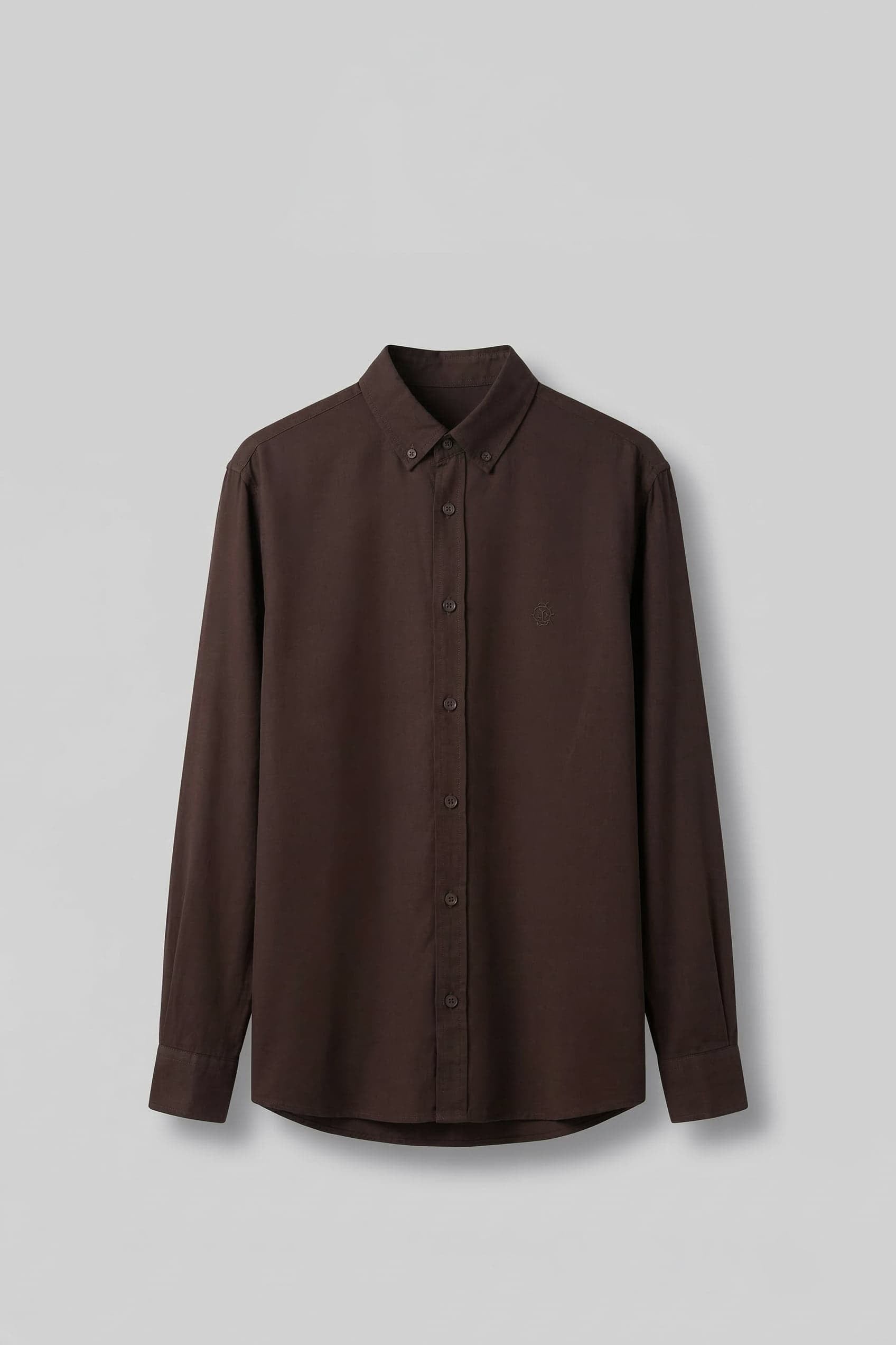 Erkek Relaxed Minimal Nakışlı Basic Tencel Gömlek Kahverengi