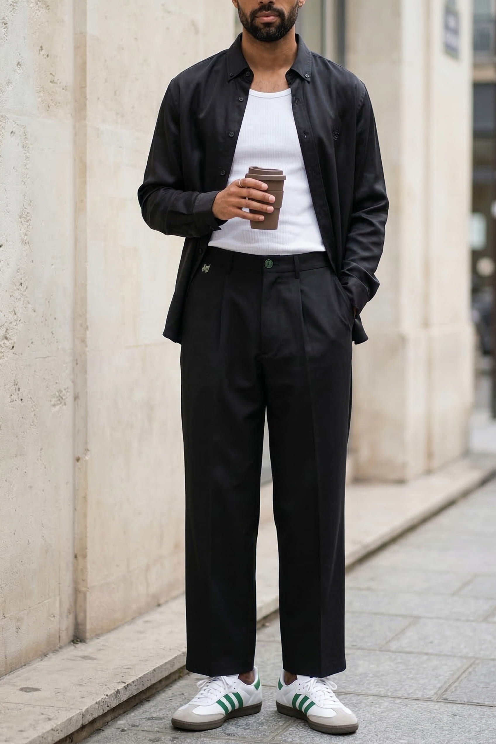 Erkek Relaxed Minimal Nakışlı Basic Tencel Gömlek Siyah