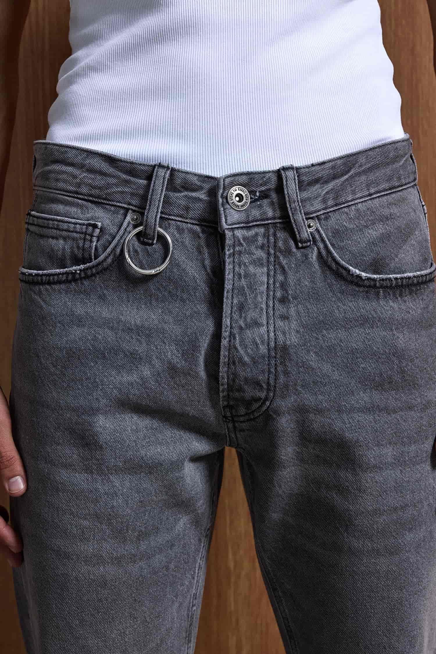 Erkek Relaxed Straight Fit Basic Jean Gri