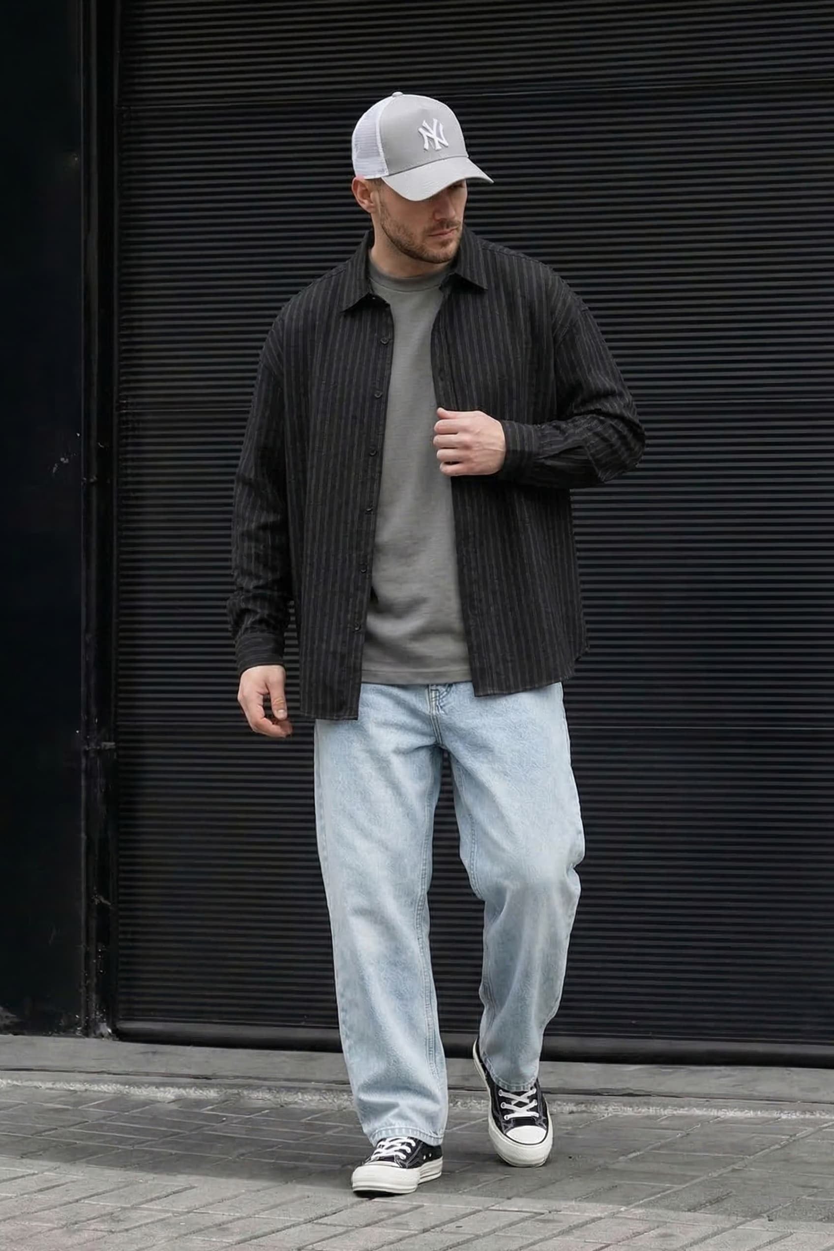 Erkek Relaxed Straight Fit Basic Jean Buz Mavi