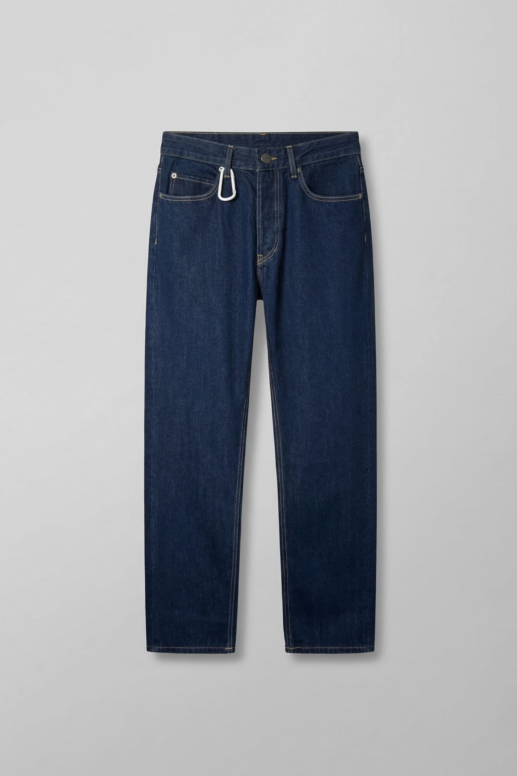 Erkek Relaxed Straight Fit Kontrast Dikişli Jean Pantolon Lacivert