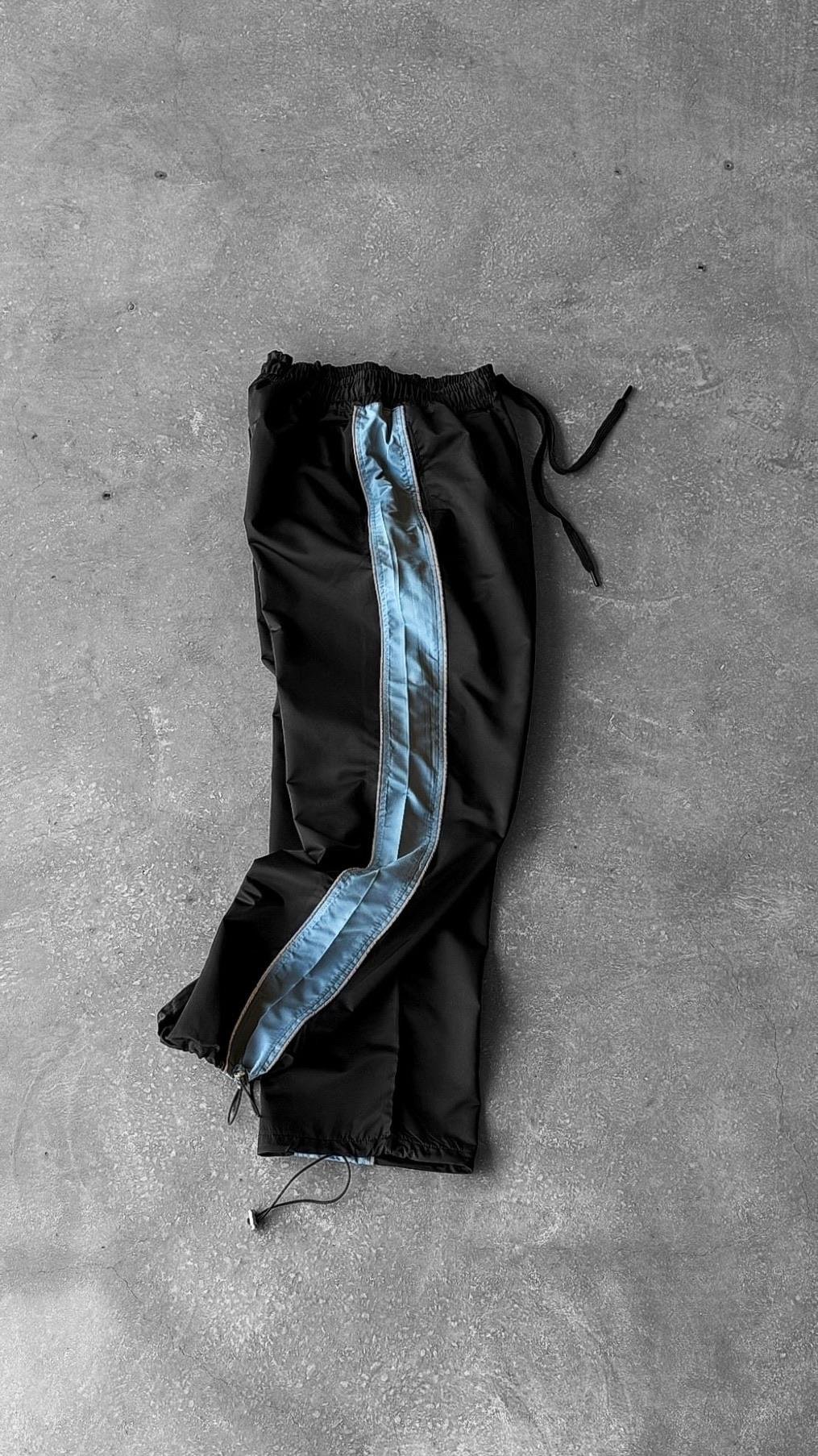 Erkek Şeritli Baggy Fit Teknik Pantolon Siyah
