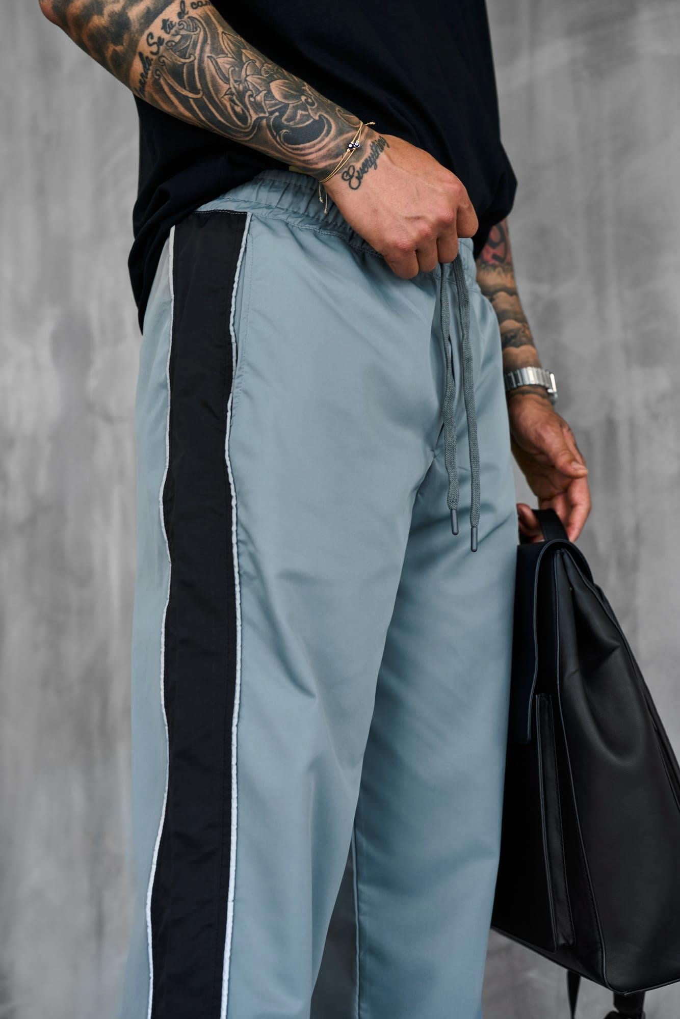 Erkek Şeritli Baggy Fit Teknik Pantolon Gri