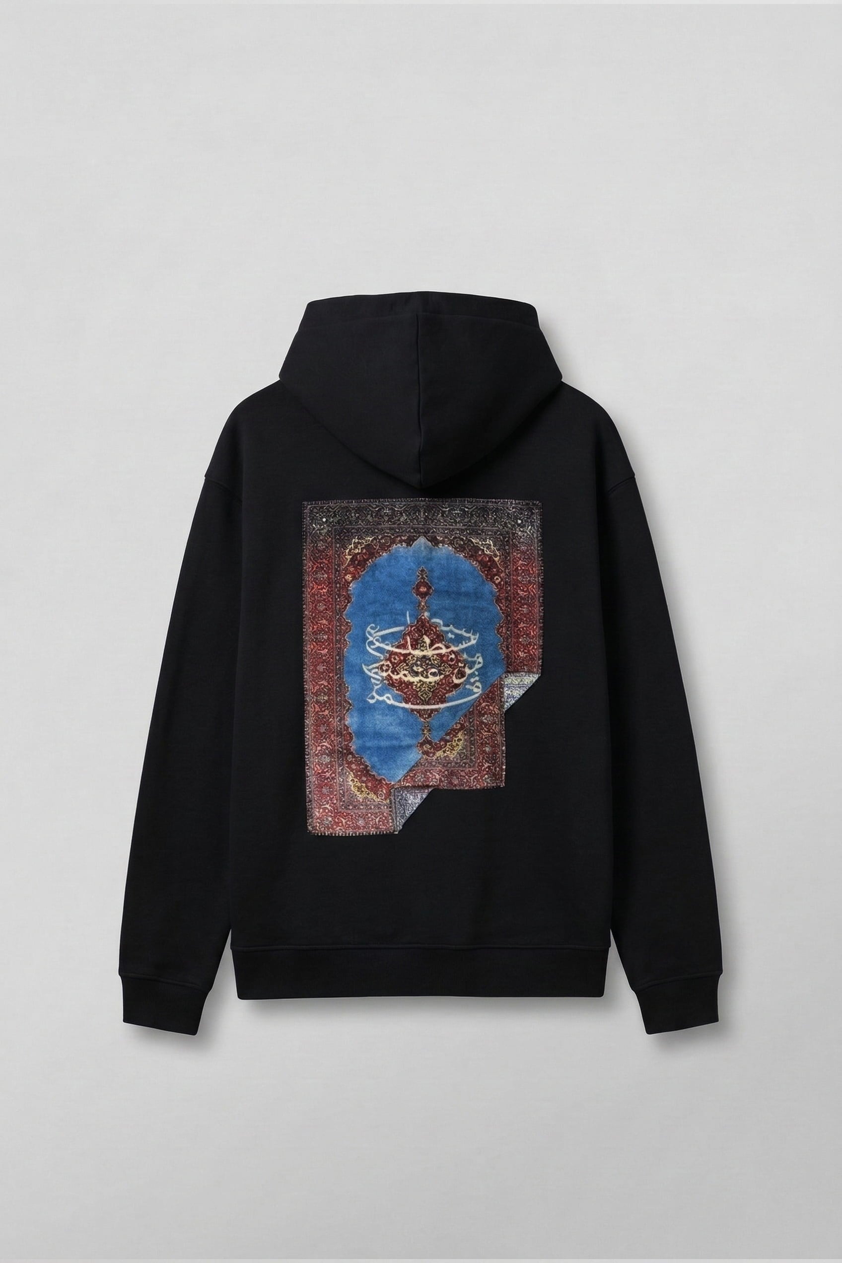 Erkek Sırt Yamalı Oversize Premium Kumaş Hoodie Siyah