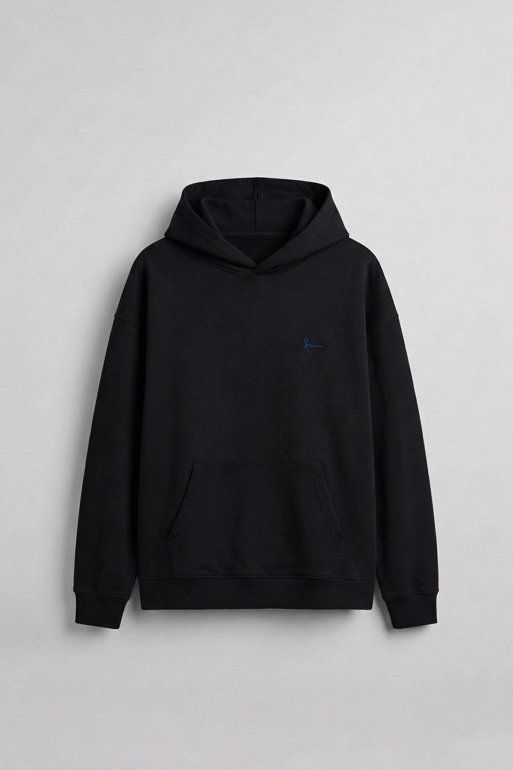 Erkek Sırt Yamalı Oversize Premium Kumaş Hoodie Siyah