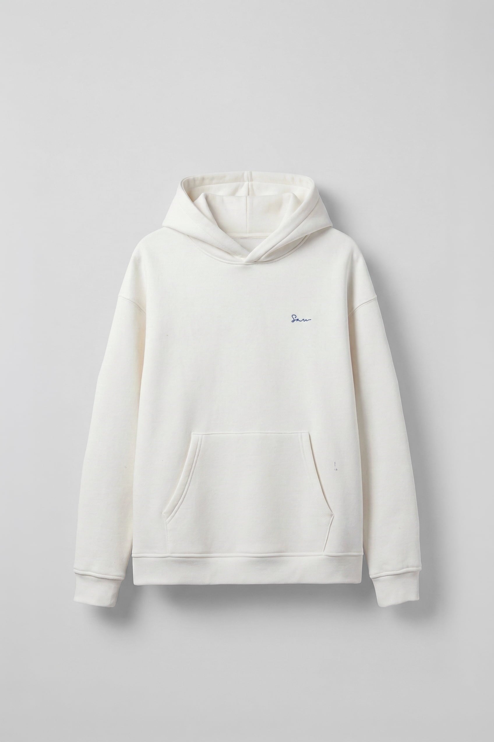 Erkek Sırt Yamalı Oversize Premium Kumaş Hoodie Beyaz