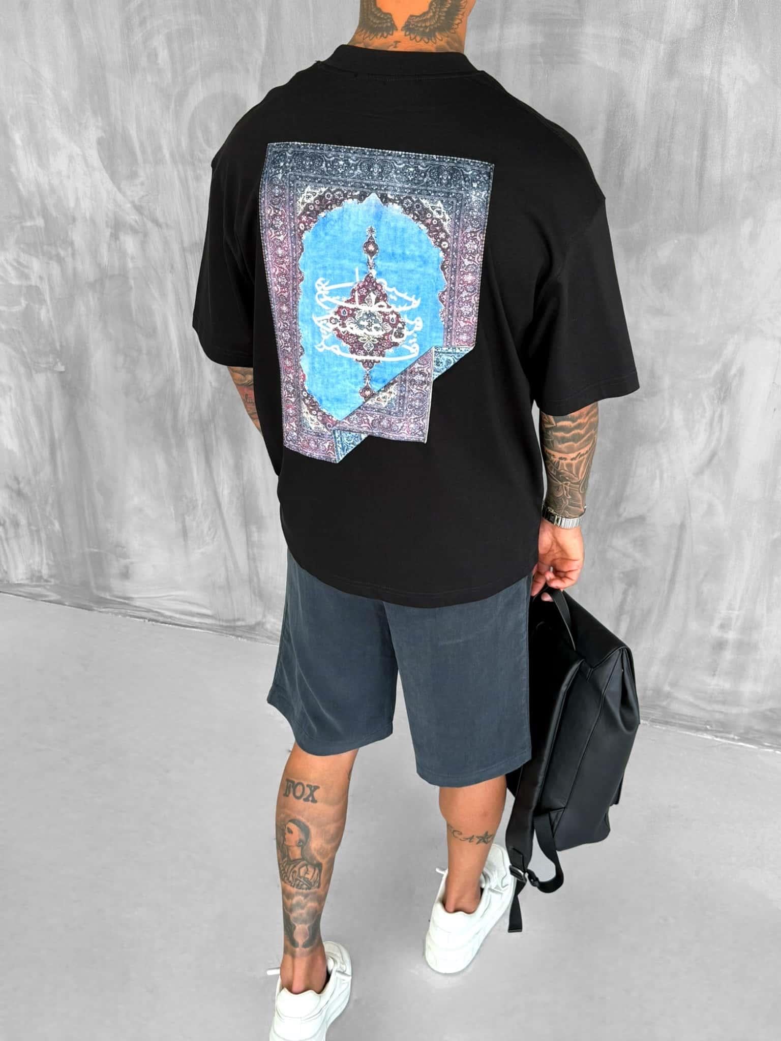 Erkek Sırtı Yamalı Oversize T-Shirt Siyah