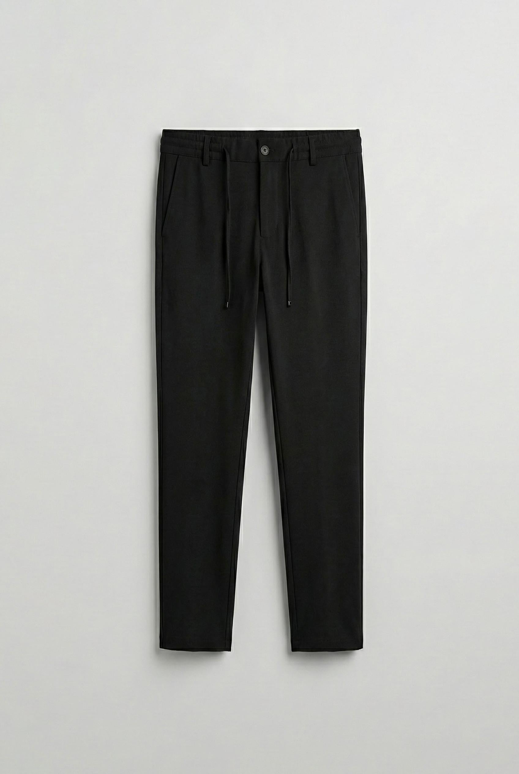 Erkek Slim Fit Bağcıklı Kumaş Pantolon Siyah