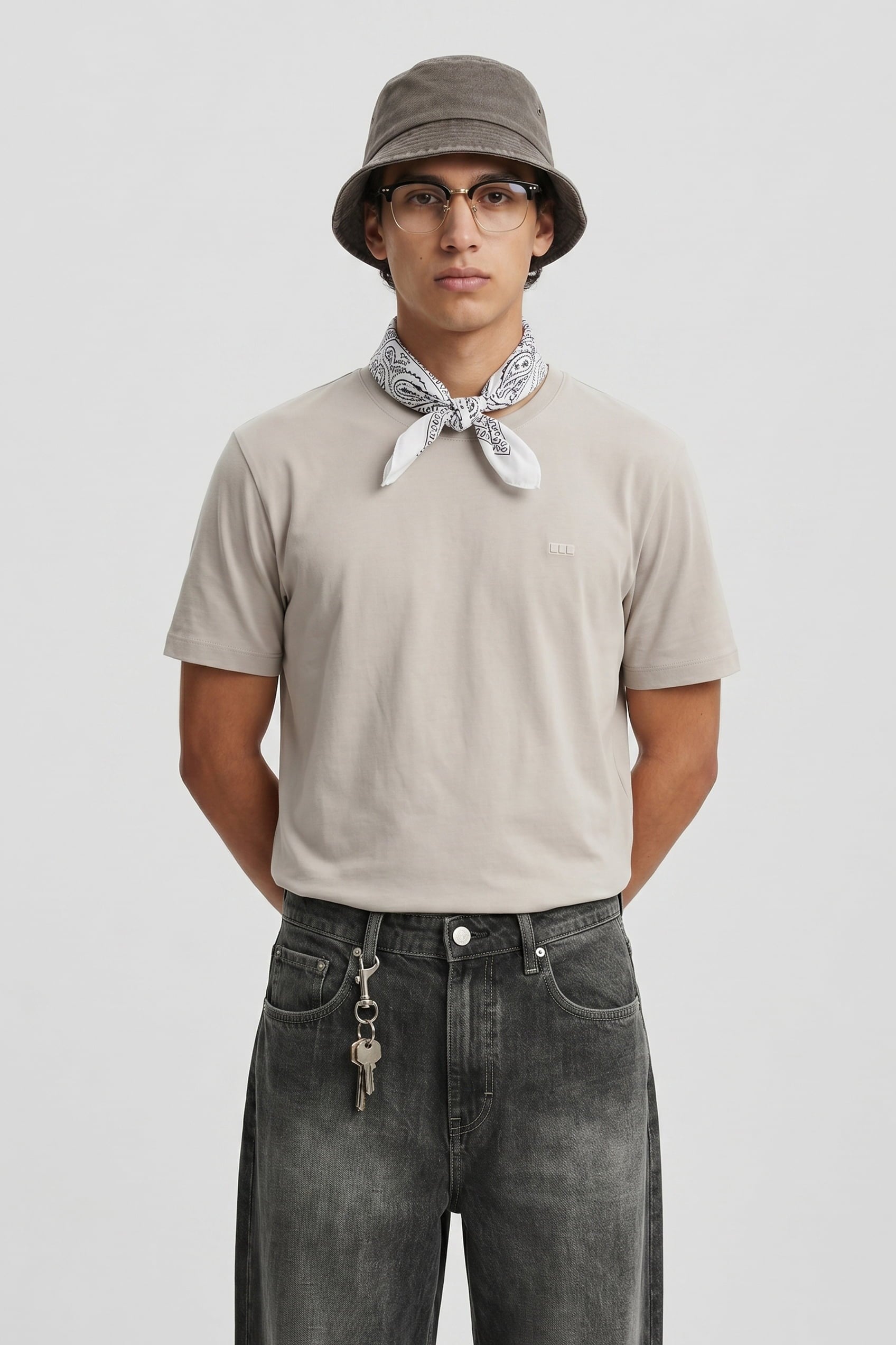 Erkek Slim Fit Bisiklet Yaka Basic T-Shirt Taş Rengi