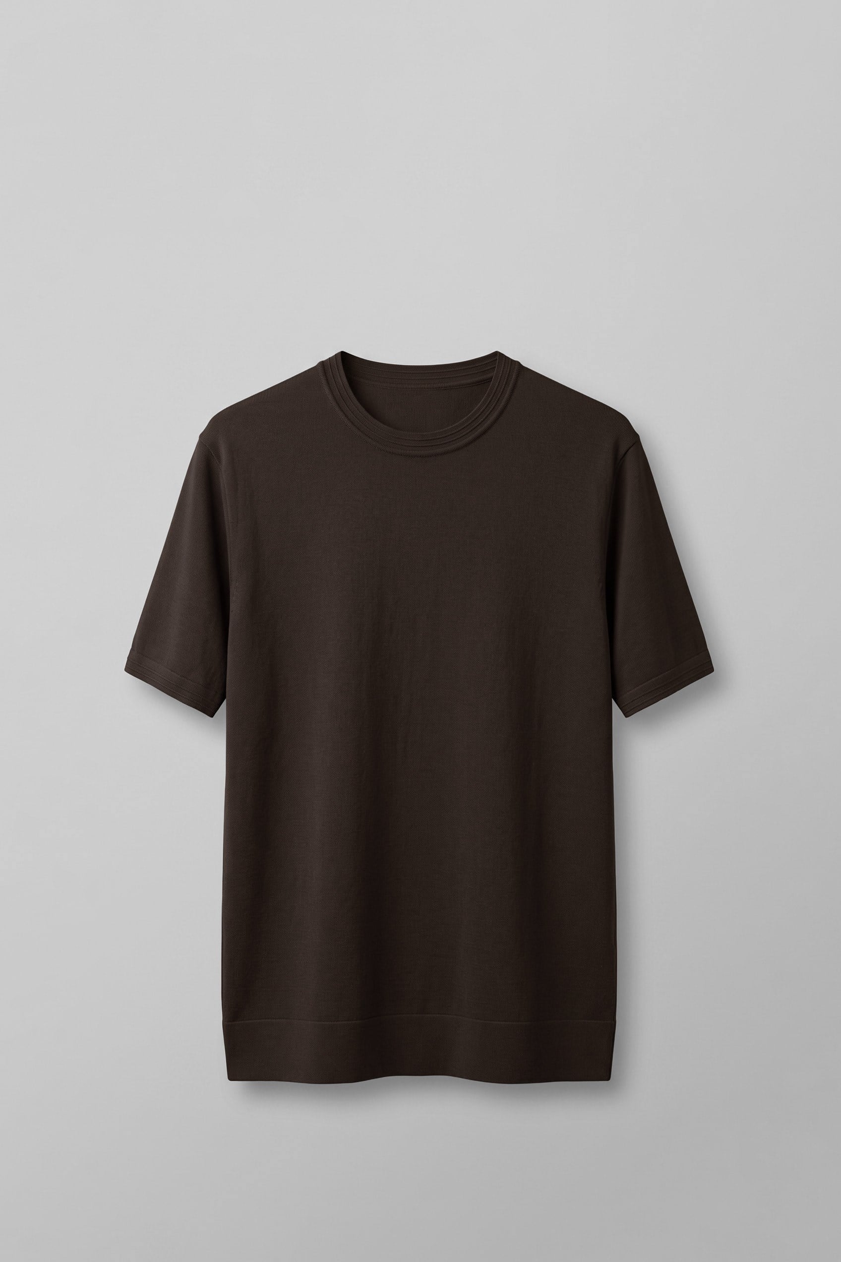 Erkek Slim Fit Bisiklet Yaka Triko Yaka T-Shirt Kahverengi