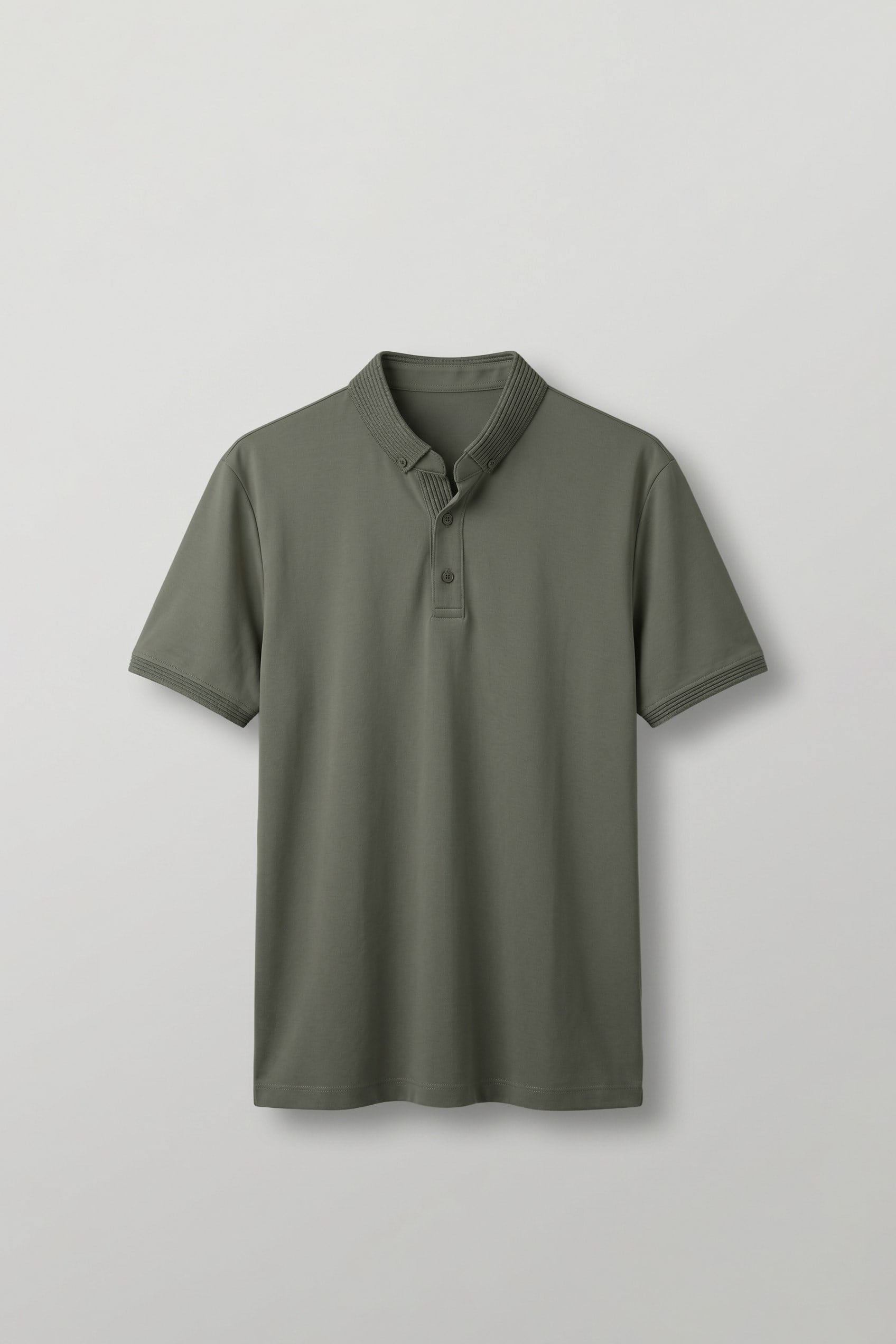 Erkek Slim Fit Düğmeli Triko Yaka Polo T-Shirt Haki
