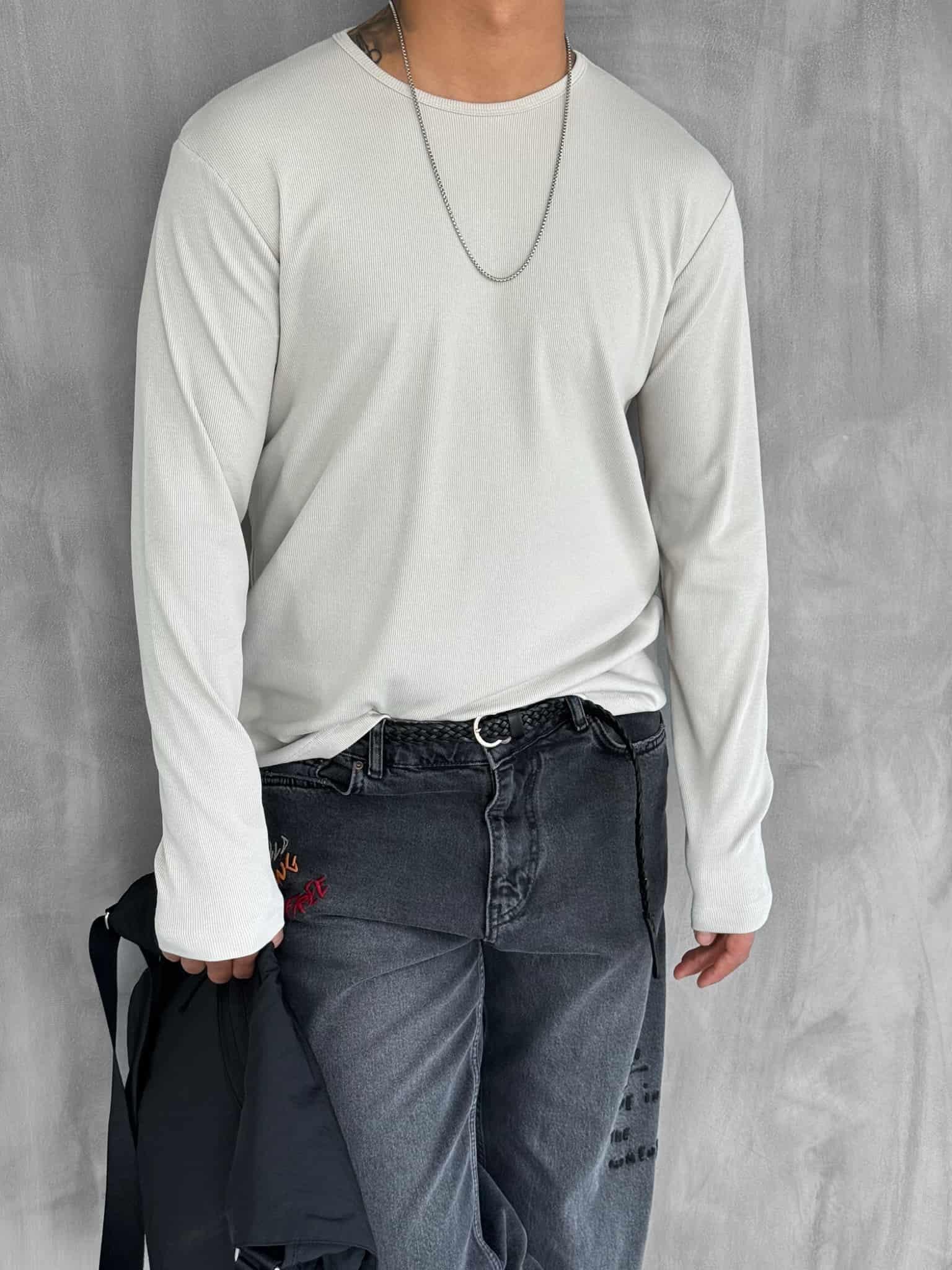 Erkek Slim Fit Fitilli Basic Esnek Uzun Kollu T-Shirt Taş Rengi
