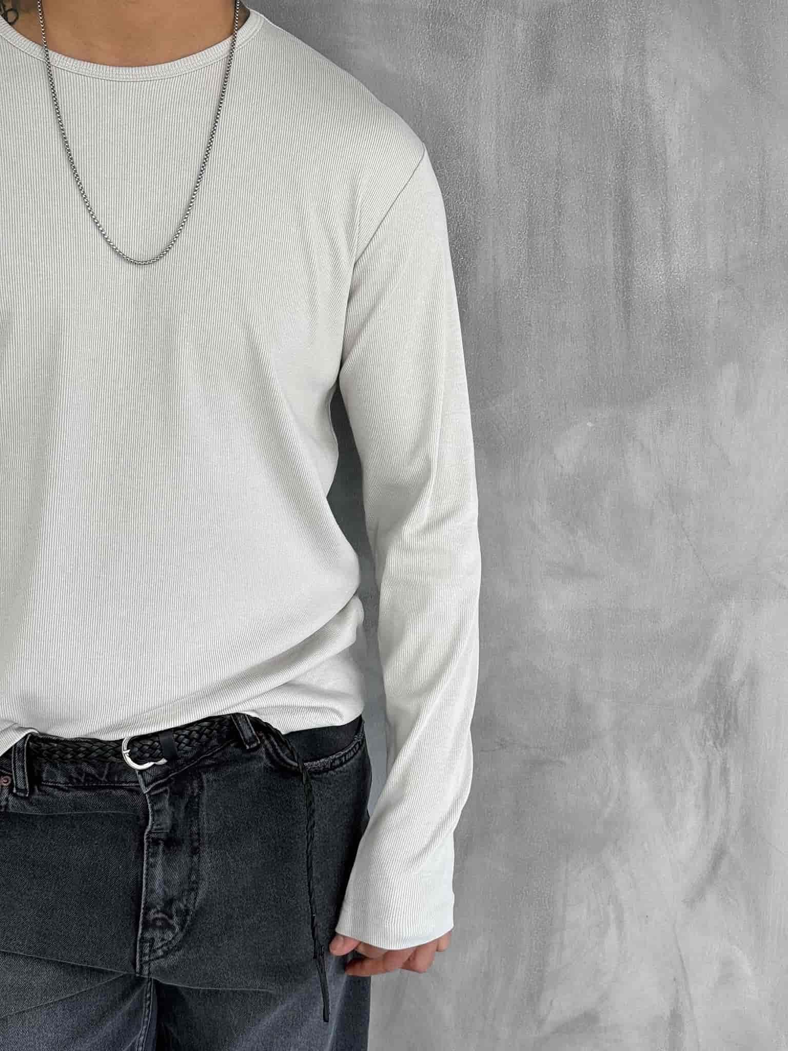 Erkek Slim Fit Fitilli Basic Esnek Uzun Kollu T-Shirt Taş Rengi
