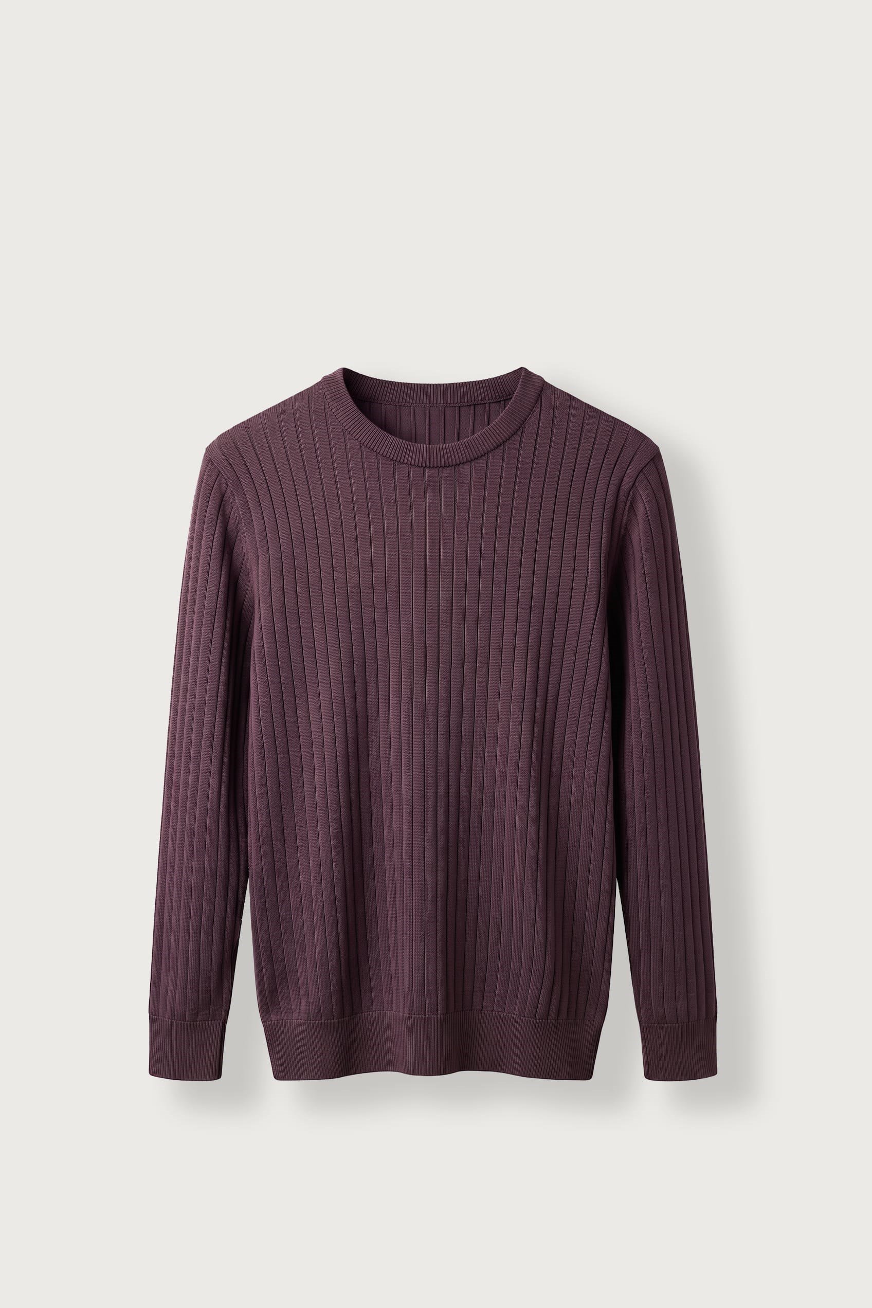 Erkek Slim Fit Fitilli Bisiklet Yaka Triko Kazak Bordo