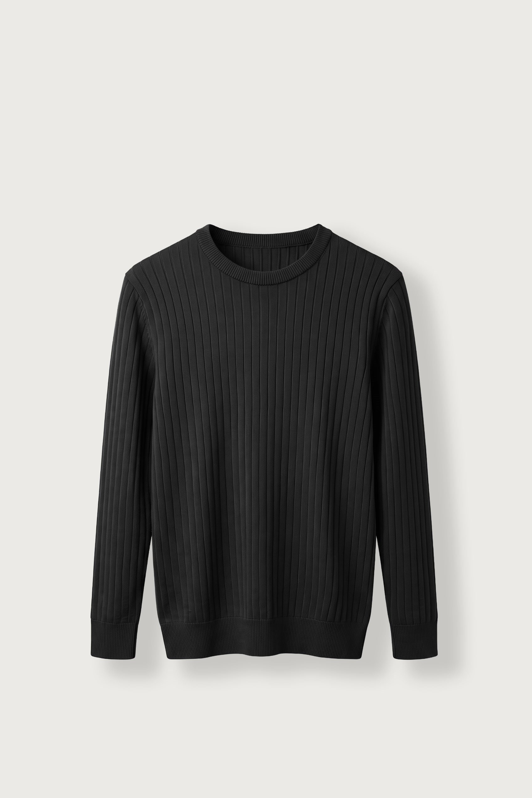 Erkek Slim Fit Fitilli Bisiklet Yaka Triko Kazak Siyah
