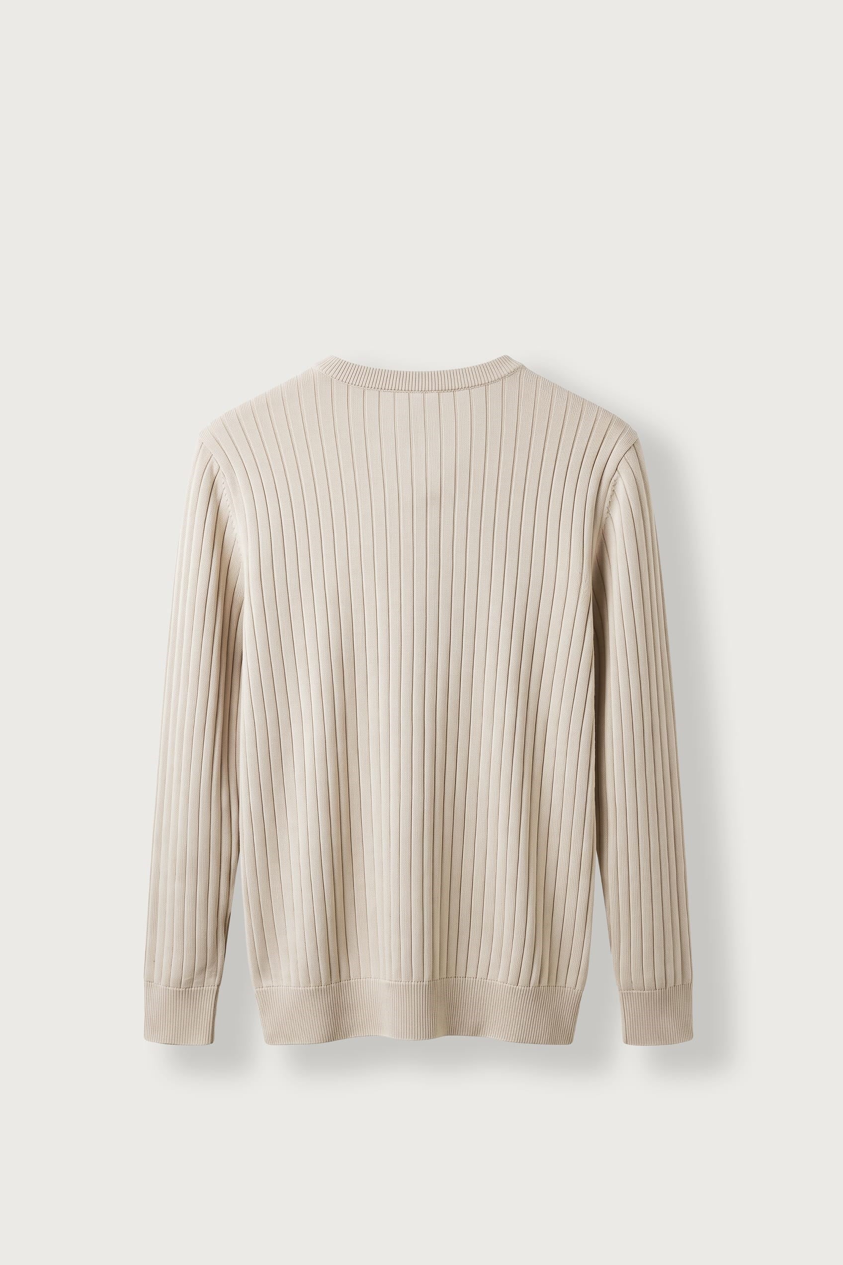 Erkek Slim Fit Fitilli Bisiklet Yaka Triko Kazak Bej