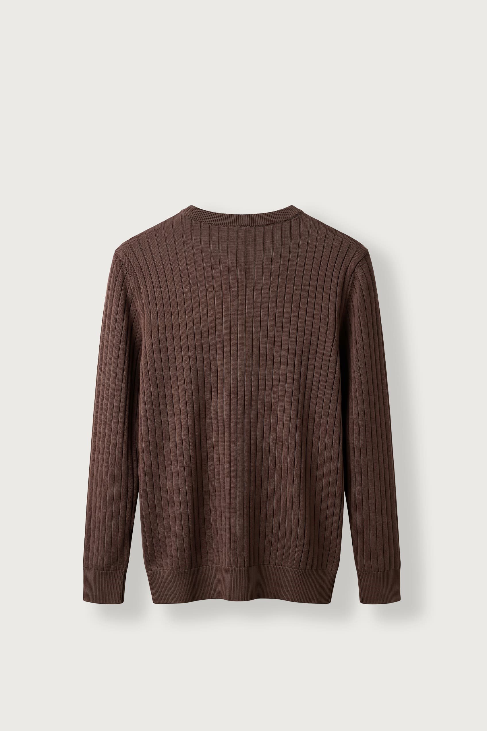Erkek Slim Fit Fitilli Bisiklet Yaka Triko Kazak Kahverengi