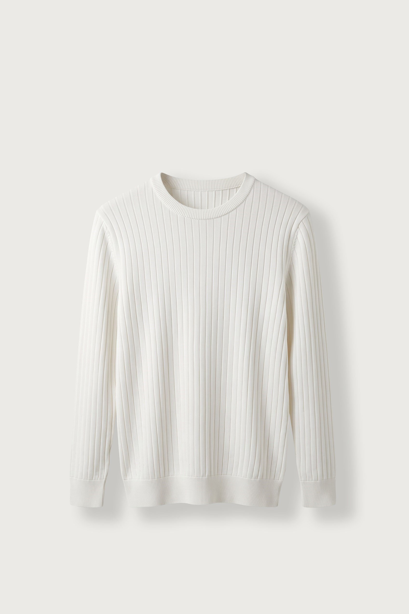Erkek Slim Fit Fitilli Bisiklet Yaka Triko Kazak Ekru