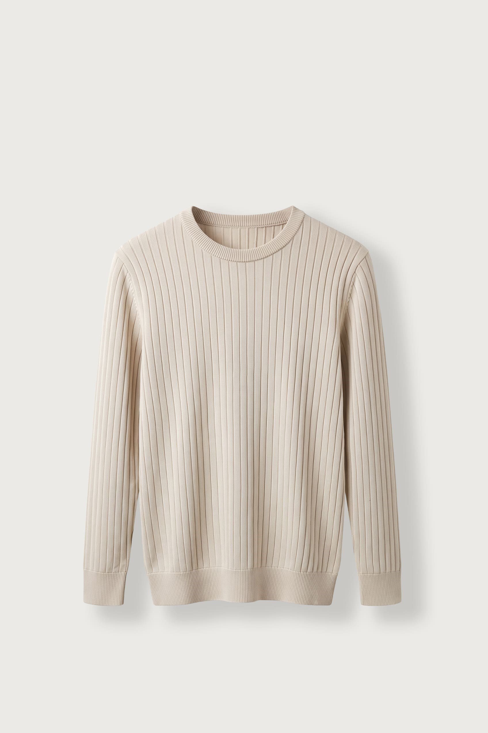 Erkek Slim Fit Fitilli Bisiklet Yaka Triko Kazak Bej