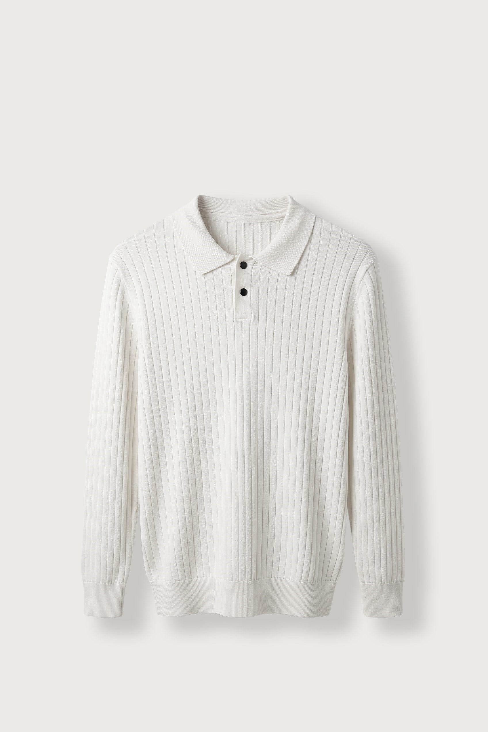 Erkek Slim Fit Fitilli Düğmeli Polo Yaka Triko Kazak Ekru