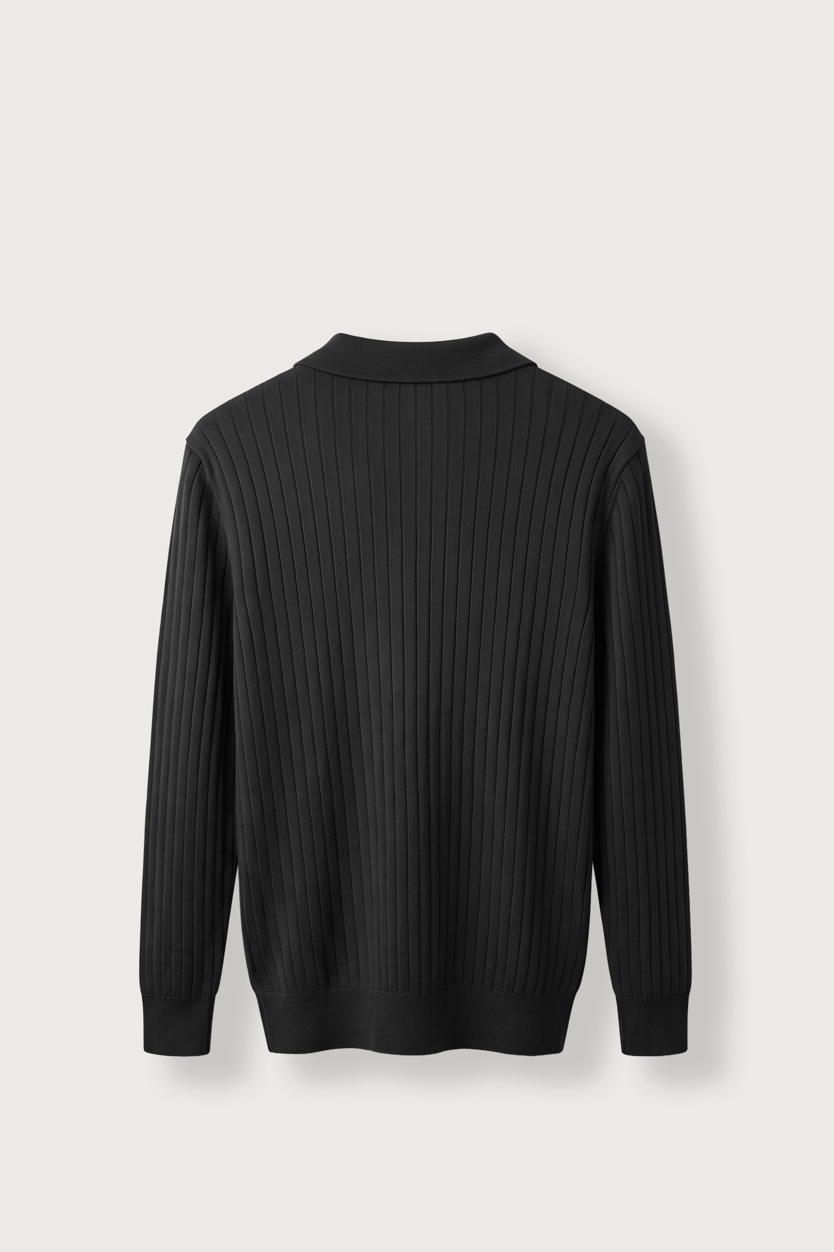 Erkek Slim Fit Fitilli Düğmeli Polo Yaka Triko Kazak Siyah