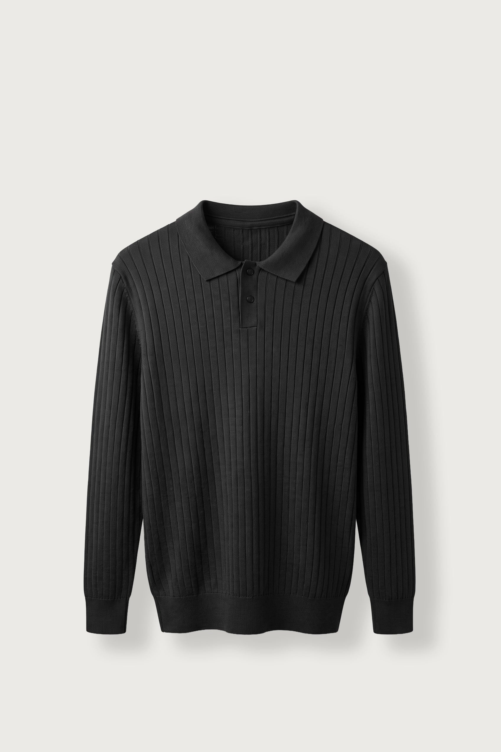 Erkek Slim Fit Fitilli Düğmeli Polo Yaka Triko Kazak Siyah