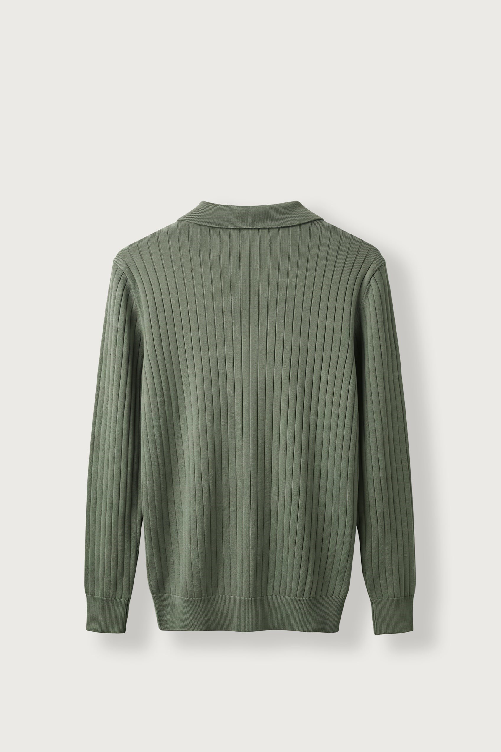 Erkek Slim Fit Fitilli Düğmeli Polo Yaka Triko Kazak Haki