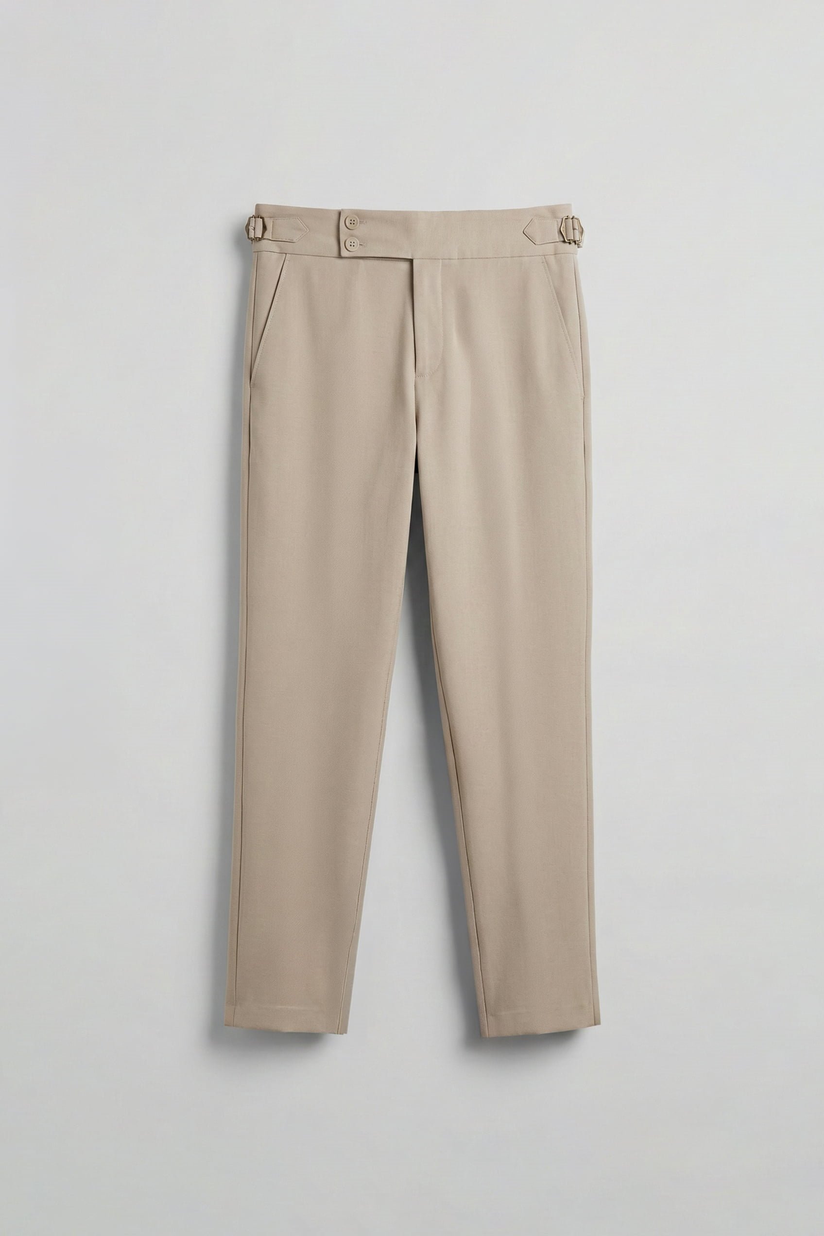 Erkek Slim Fit İtalyan Kesim Yan Tokalı Çift Düğmeli Pantolon Bej