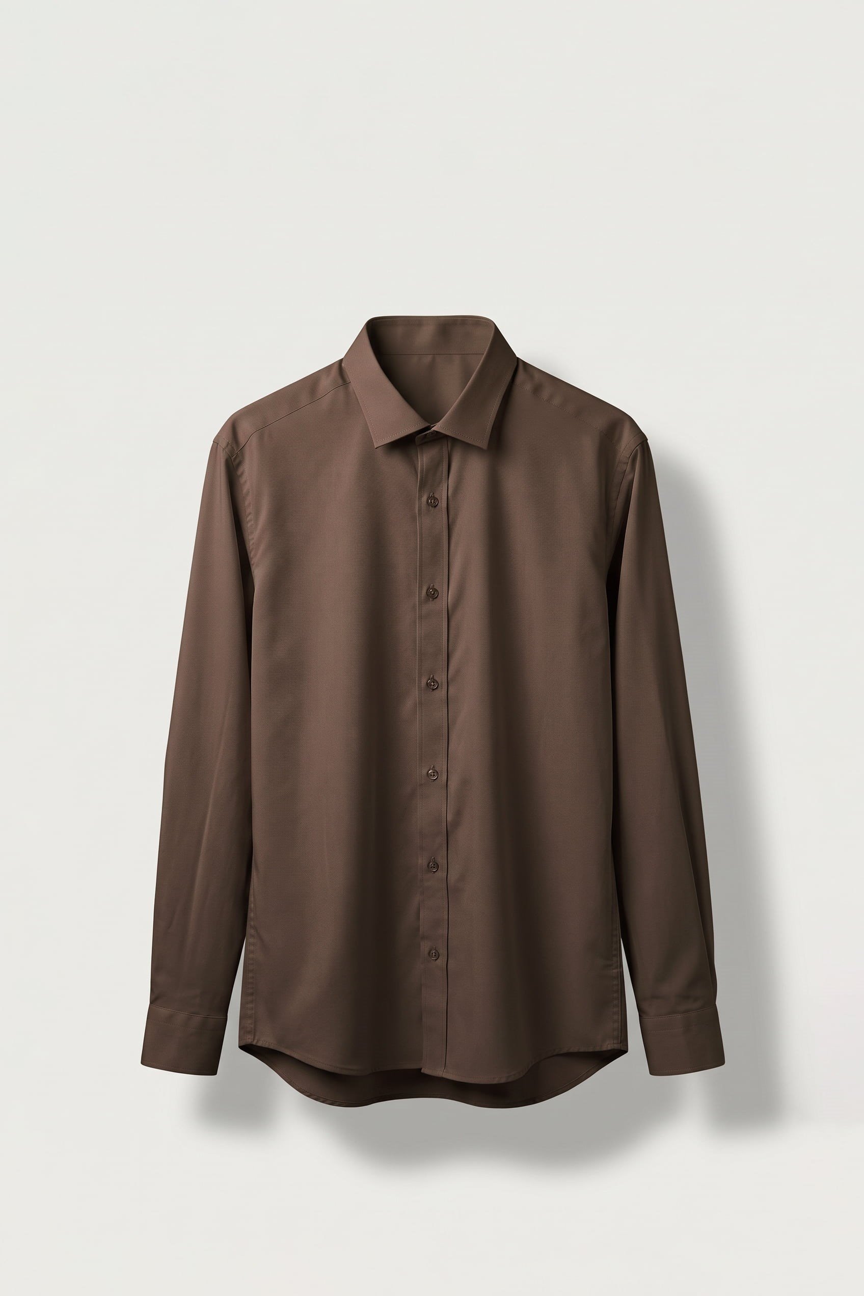 Erkek Slim Fit Pamuk Klasik Yaka Uzun Kollu Gömlek Kahverengi