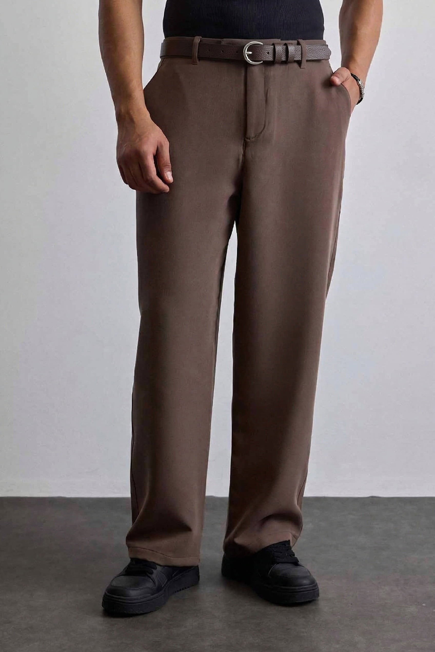 Erkek Smart Casual İnce Metal Tokalı Kemer Kahverengi