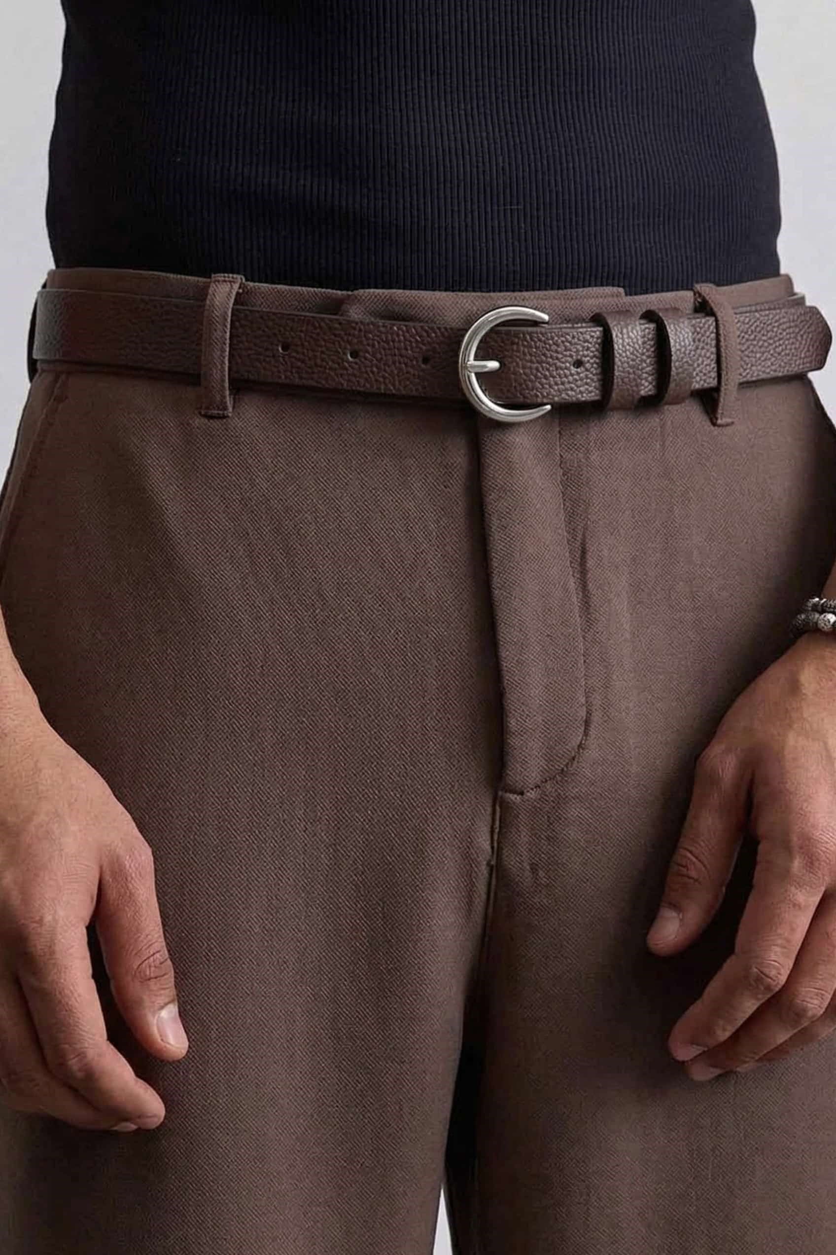 Erkek Smart Casual İnce Metal Tokalı Kemer Kahverengi