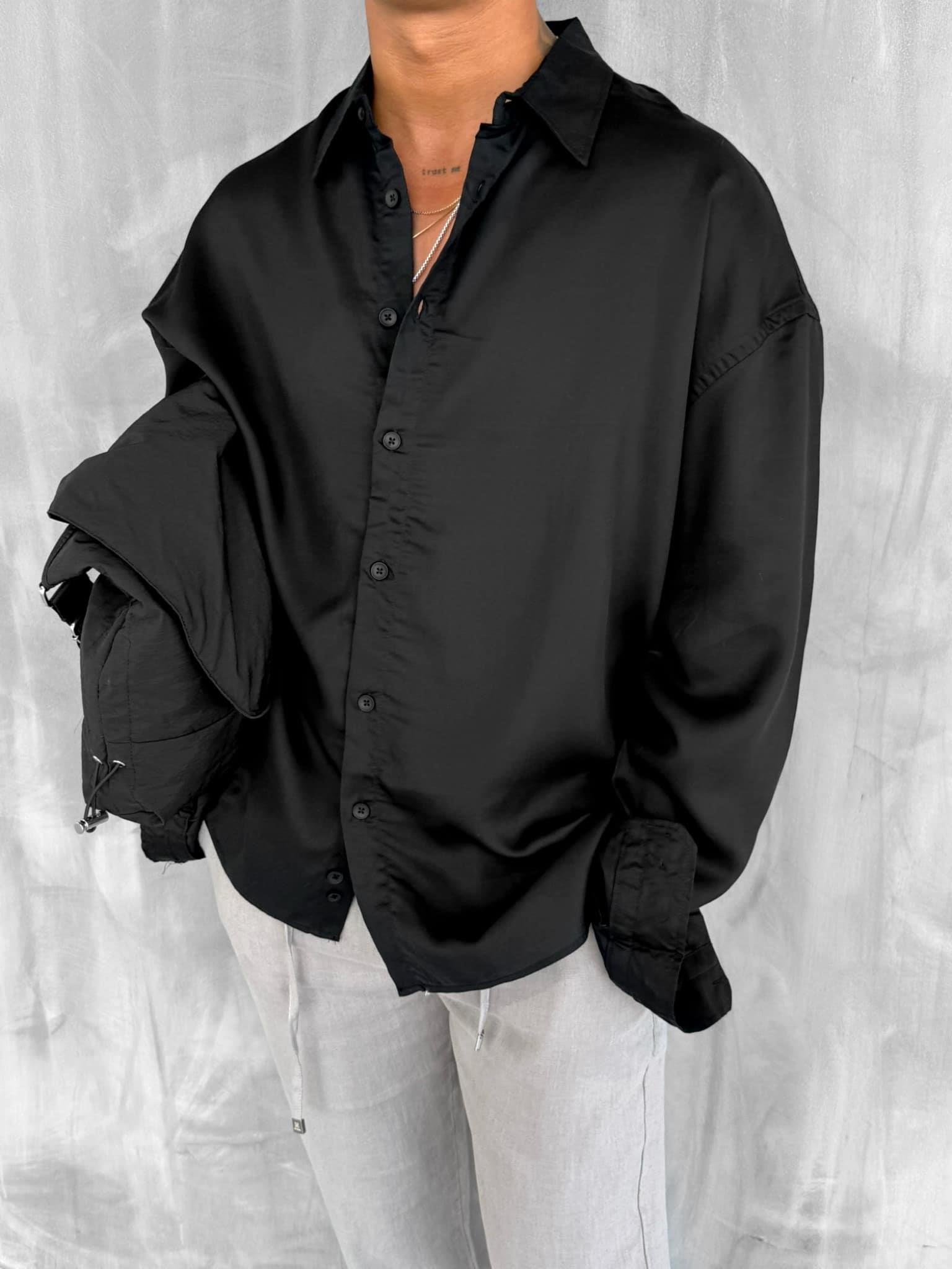 Erkek Soft Dokulu Basic Oversize Gömlek Siyah