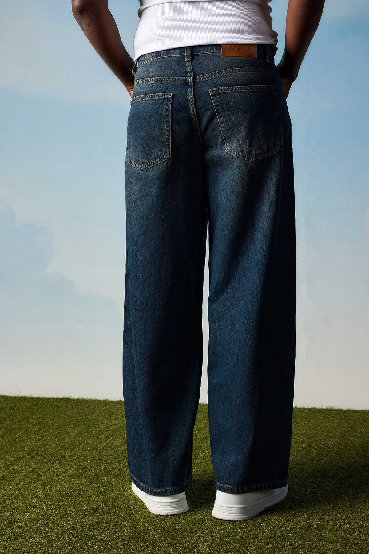 Erkek Süper Baggy Fit Jean Pantolon Koyu Mavi