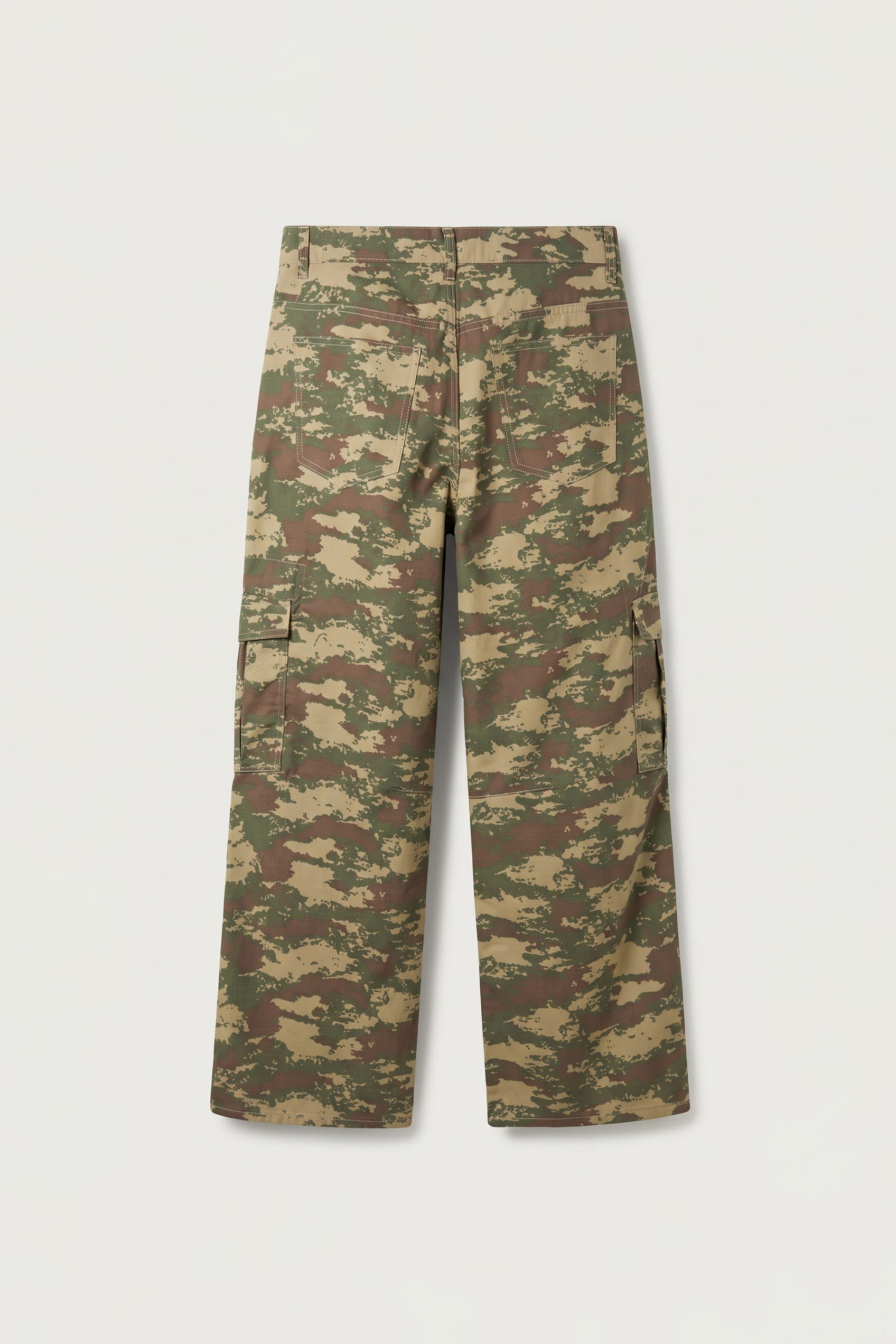 Erkek Süper Baggy Kamuflaj Desenli Kargo Pantolon Haki