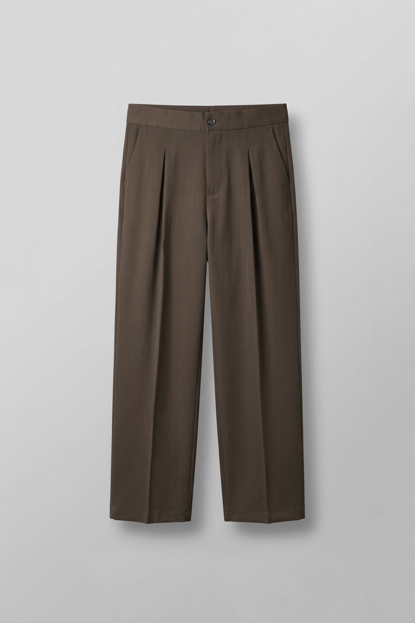 Erkek Süper Baggy Pileli Geniş Paça Gabardin Pantolon Açık Kahve