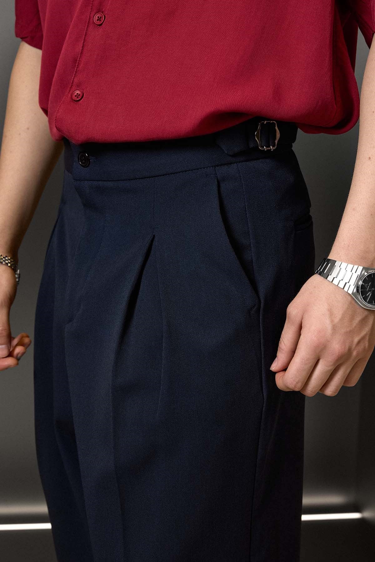Erkek Süper Baggy Pileli Geniş Paça Gabardin Pantolon Lacivert