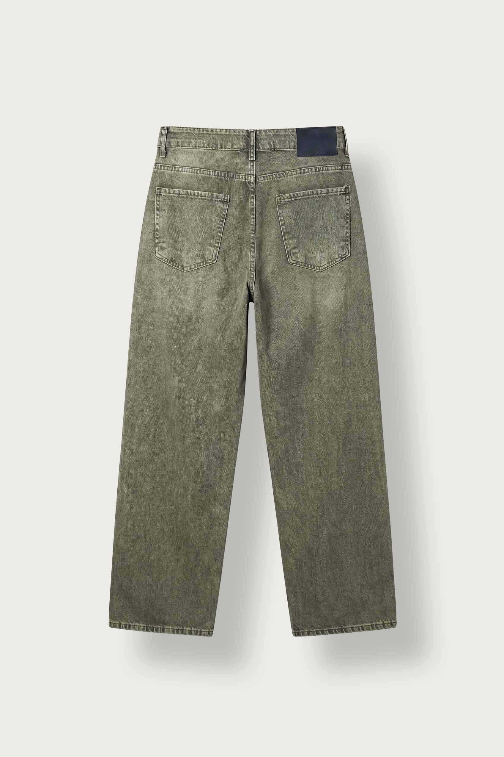 Erkek Süper Baggy Yıkamalı Jean Pantolon Haki Yeşil