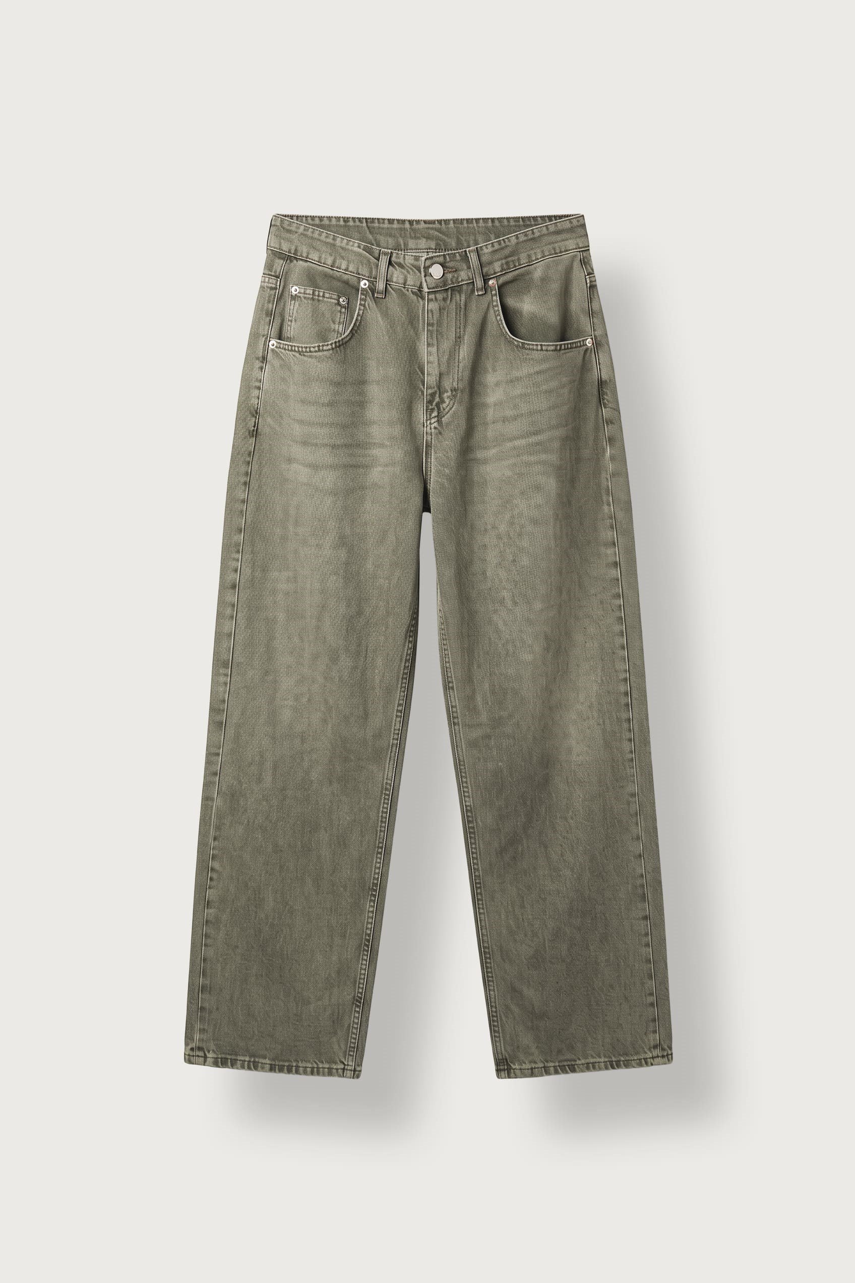 Erkek Süper Baggy Yıkamalı Jean Pantolon Haki Yeşil