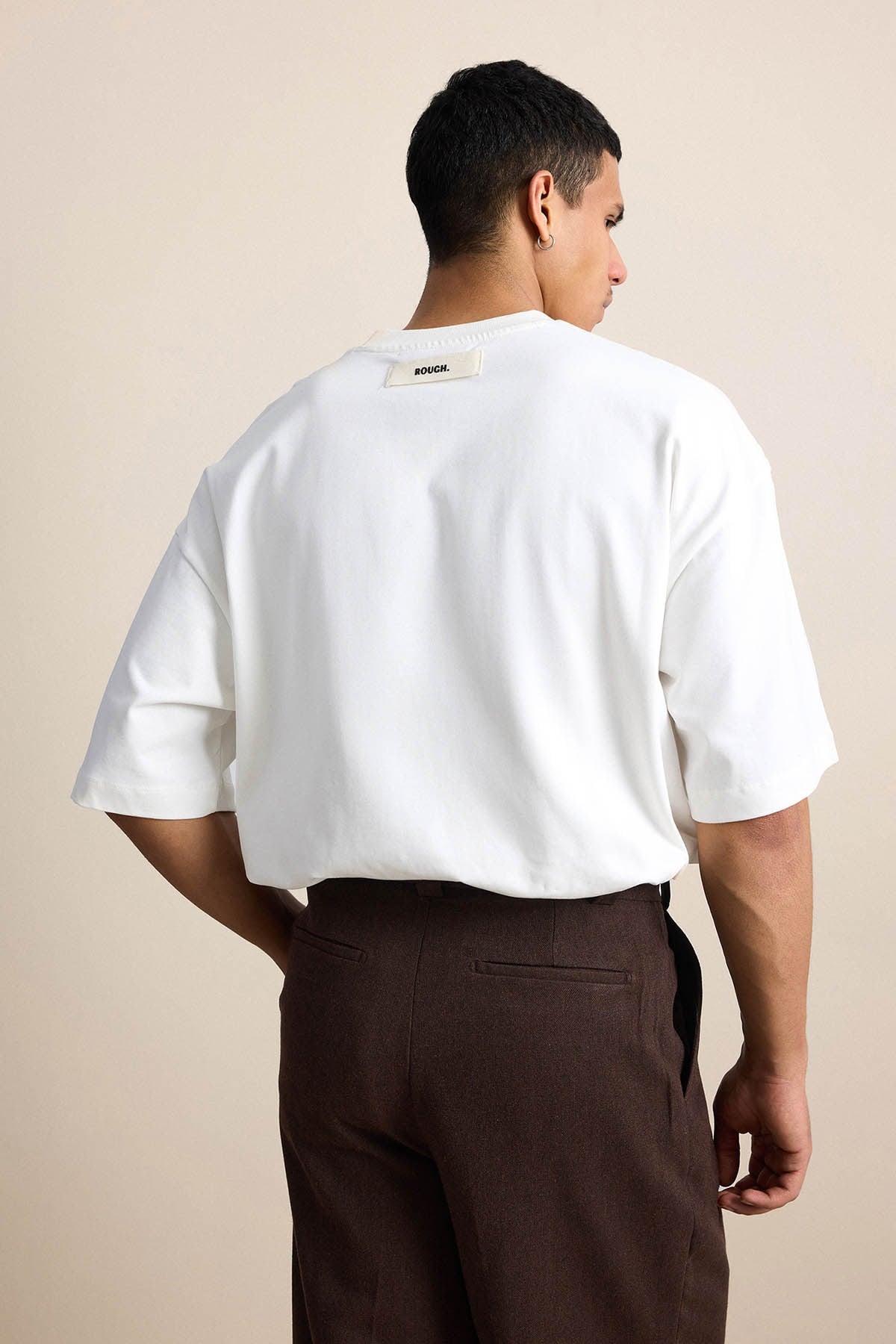 Erkek Süper Oversize %100 Pamuk Nature Baskılı T-Shirt Ekru